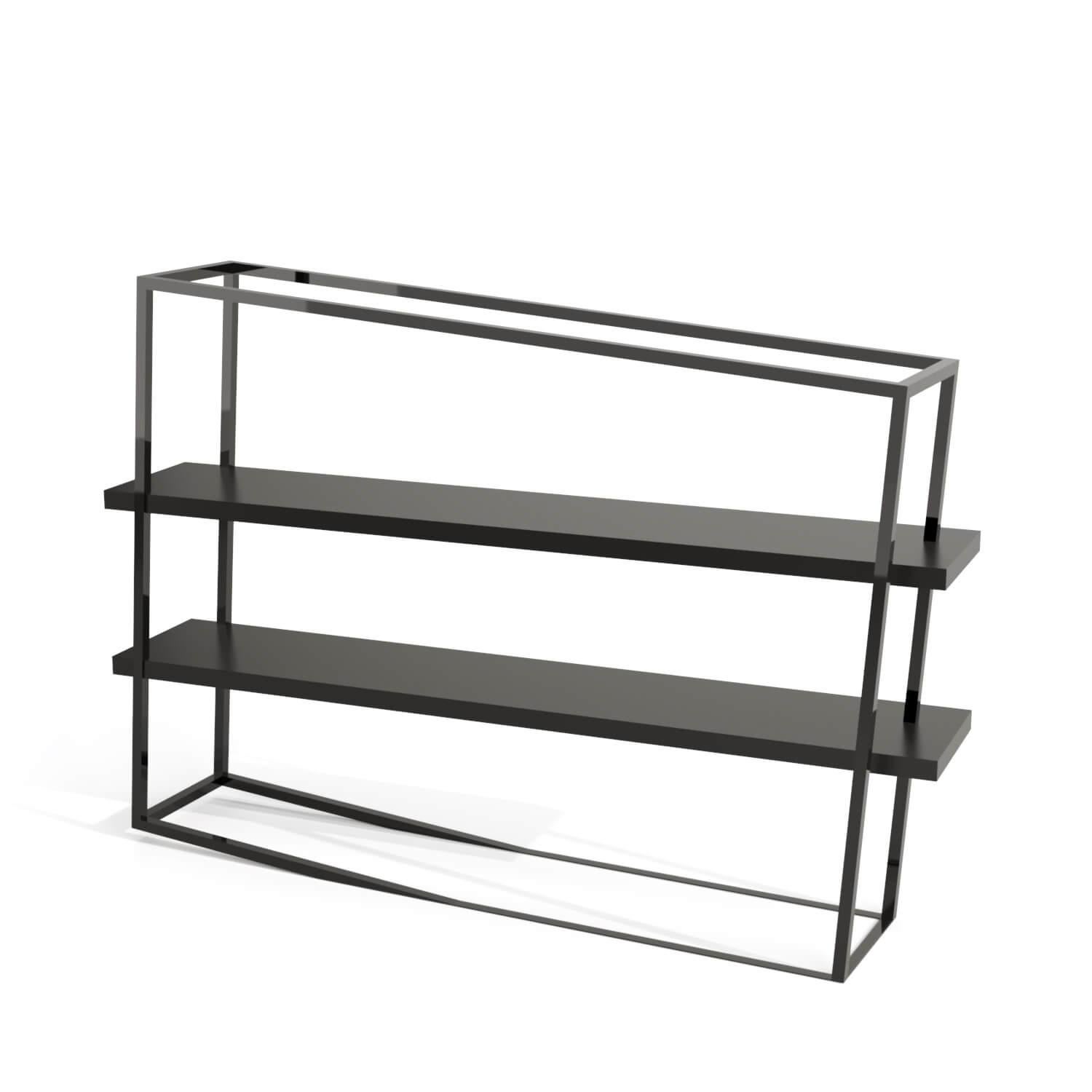 Portuguese Modern Accent Bookcase with Shelves in High-Gloss and Matte Black Lacquer For Sale