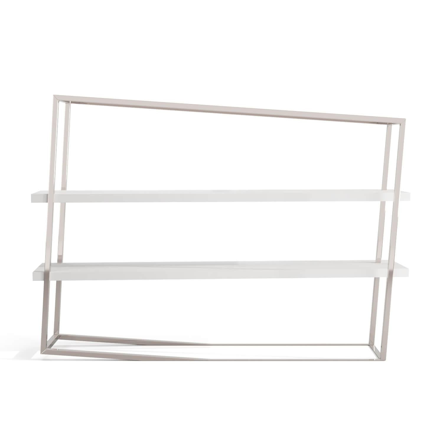 Metal Modern Accent Bookcase with Shelves in High-Gloss and Matte Black Lacquer For Sale