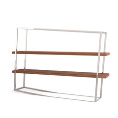 Modern Accent Bookcase with Shelves in Tineo Wood & Brushed Stainless Steel