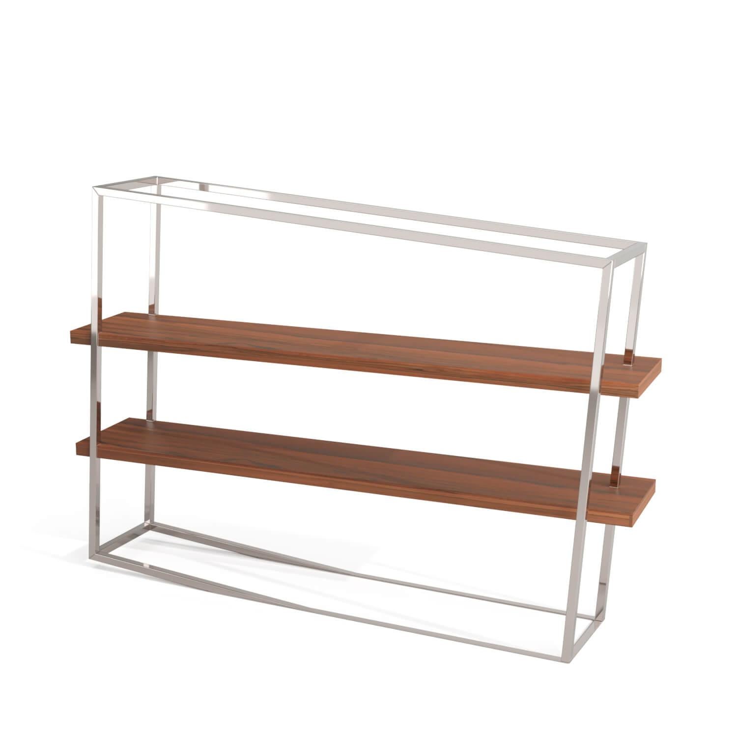 Portuguese Modern Accent Bookcase with Shelves in Tineo Wood and Brushed Stainless Steel For Sale
