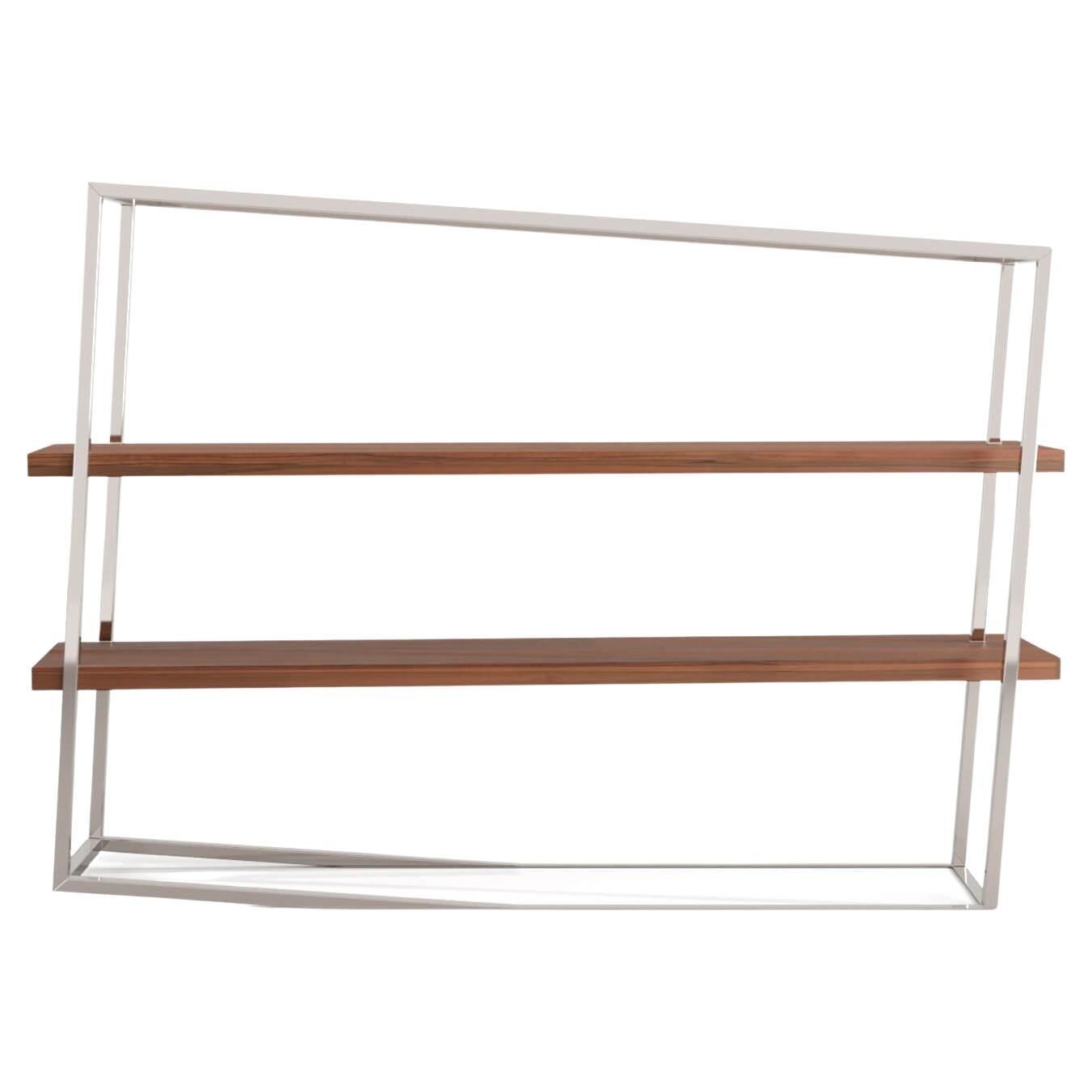 Modern Accent Bookcase with Shelves in Tineo Wood and Brushed Stainless Steel For Sale