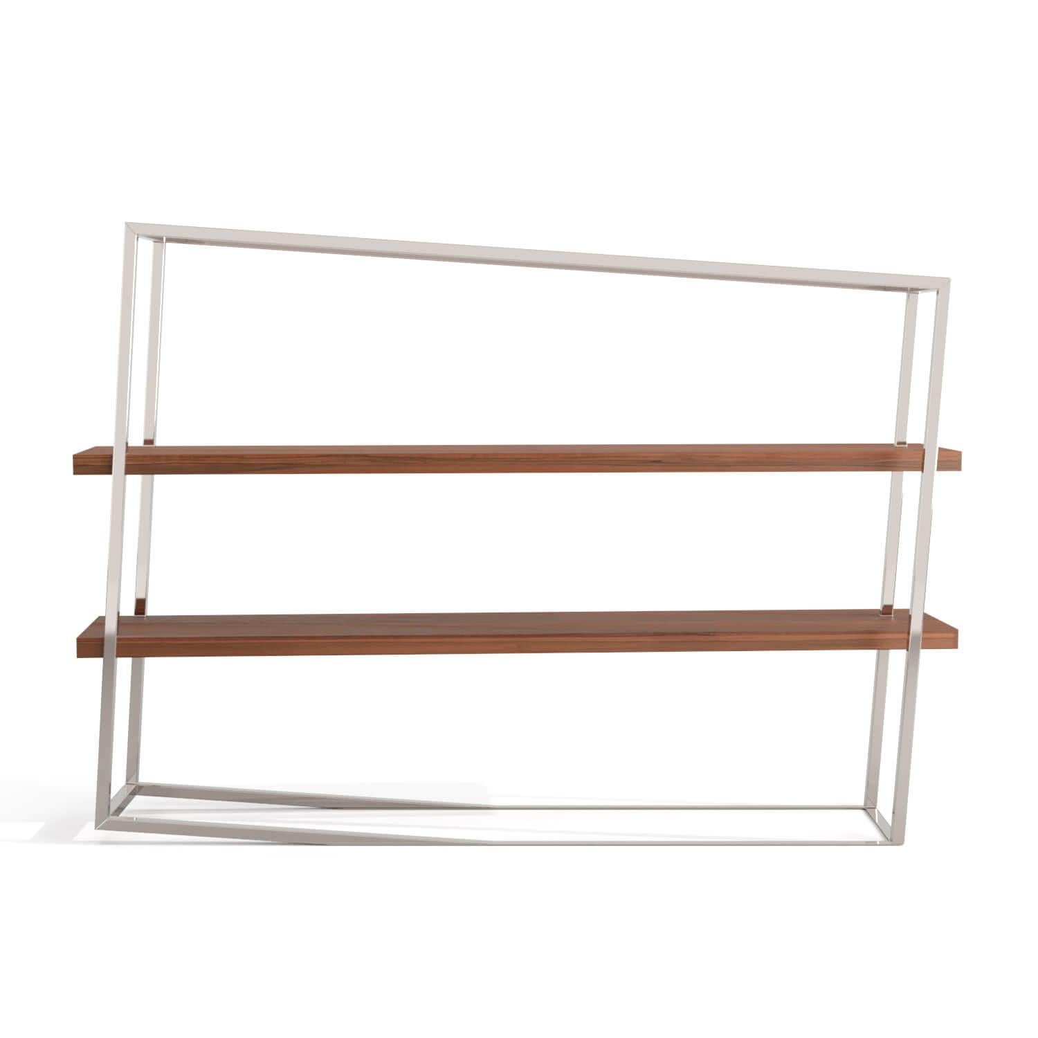 Contemporary Modern Accent Bookcase with Shelves in White Lacquer and Brushed Stainless Steel For Sale