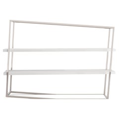 Modern Accent Bookcase with Shelves in White Lacquer and Brushed Stainless Steel