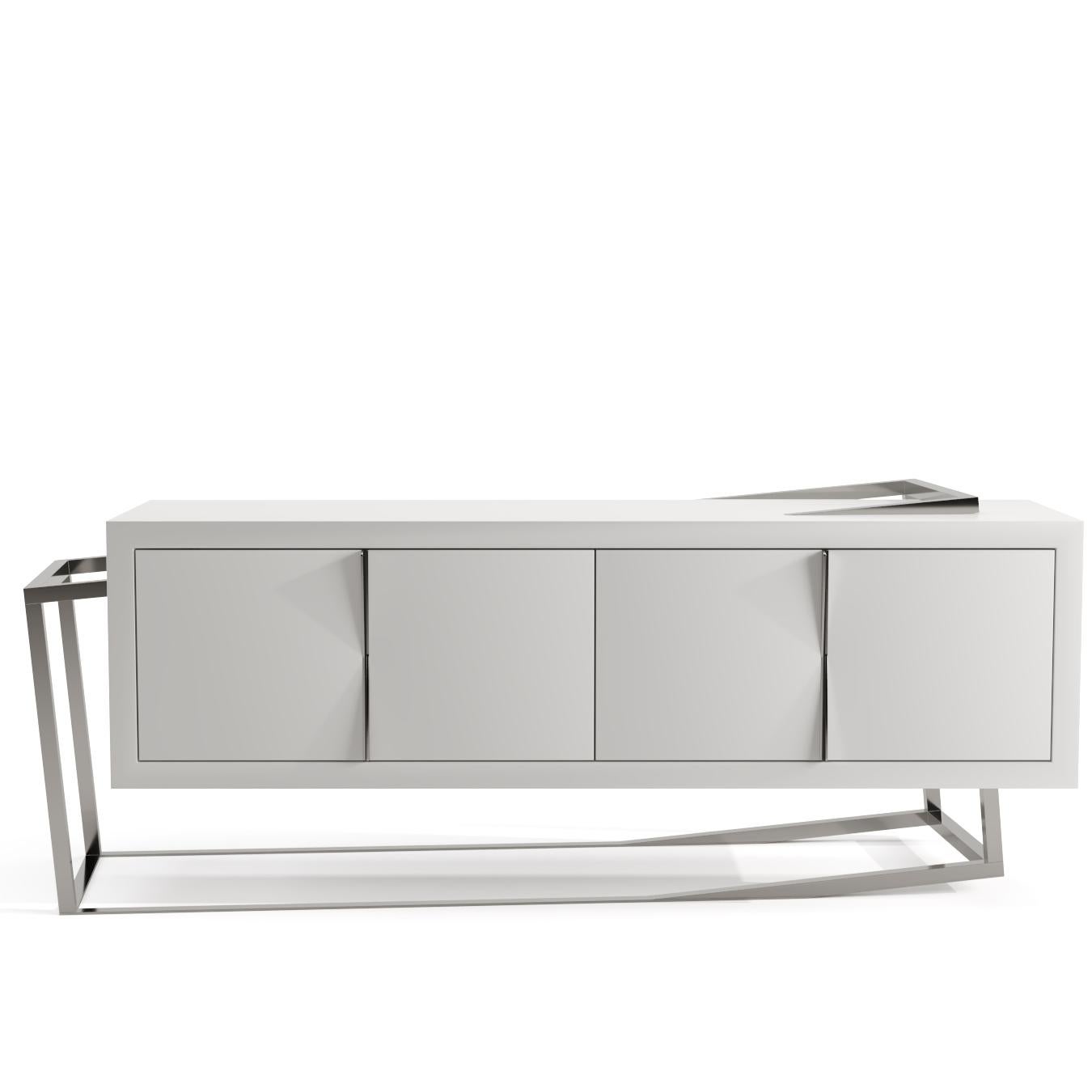 Modern Accent Credenza Sideboard Black Oak Wood High-Gloss Black Lacquered Steel For Sale 4