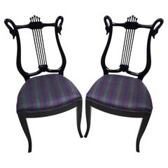 Retro Accent Dining Chairs Swans Lyre Lacquered
