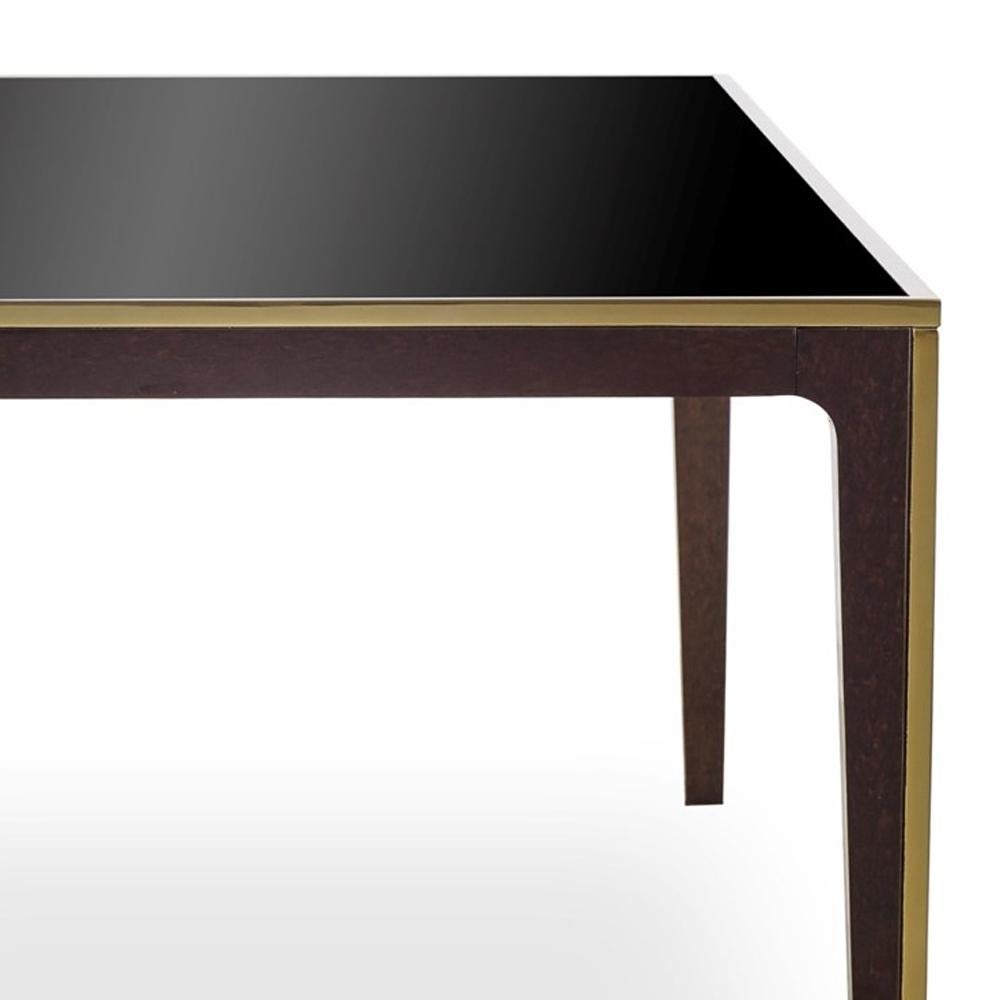 Stainless Steel Accent Dining Table with Smoked Tempered Glass Top