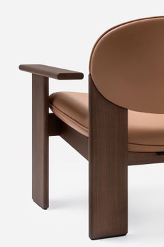 Accent Leather Lounge Chair Archipen by NOOM with Wooden Armrests