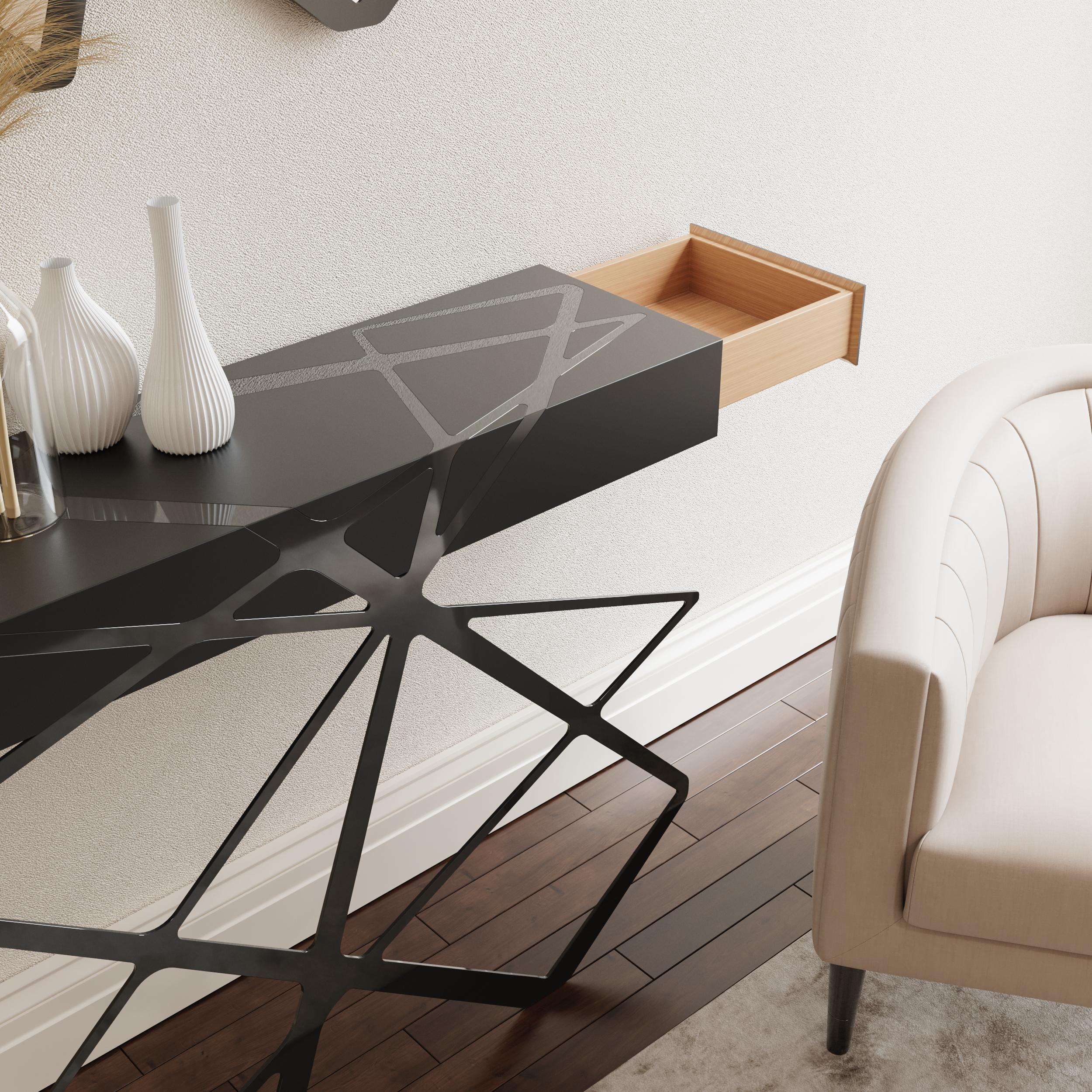 Table console d'appoint The Moderns en bois laqué noir et laiton brossé en vente 4