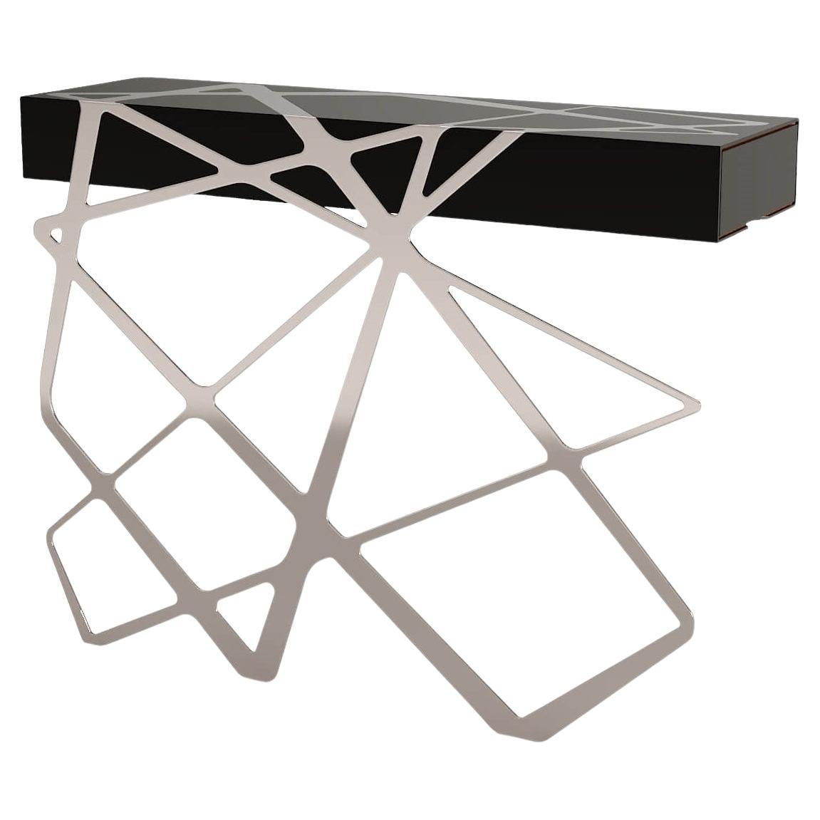 Accent Organic Console Table in Black Lacquered Wood and Brushed Stainless Steel