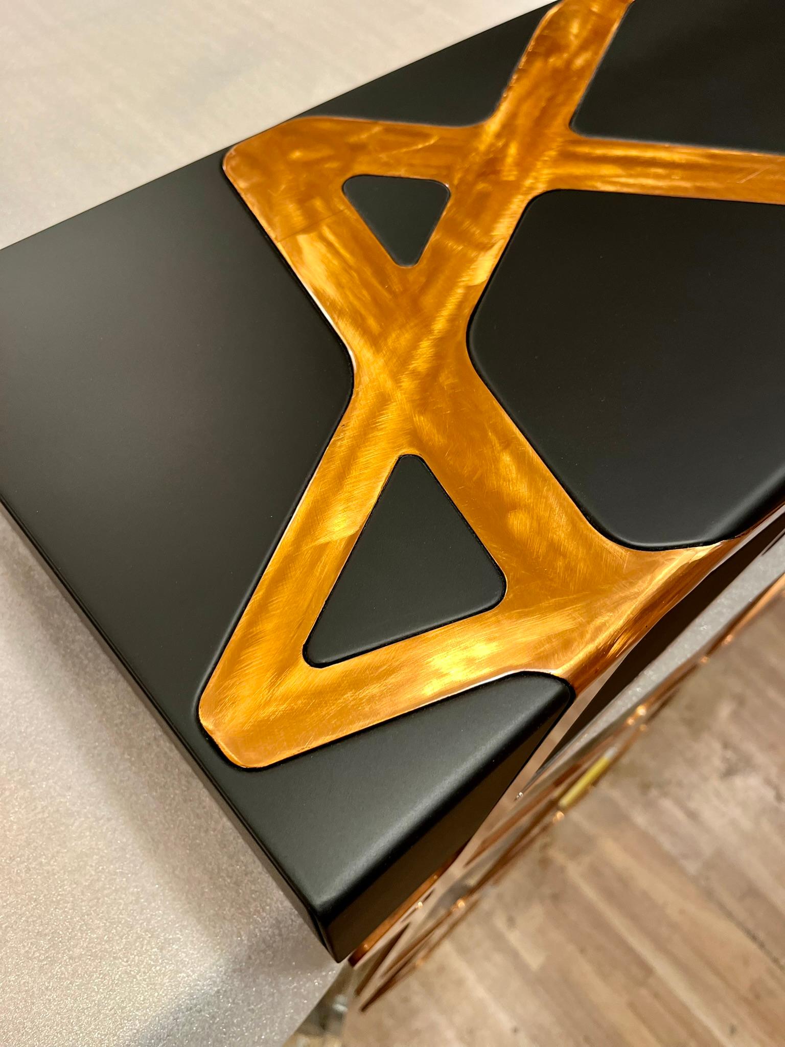 Organic Modern Accent Console Table in Black Lacquer and Copper For Sale 5