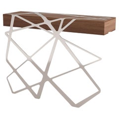Accent Organic Console Table in Walnut Wood and Brushed Stainless Steel