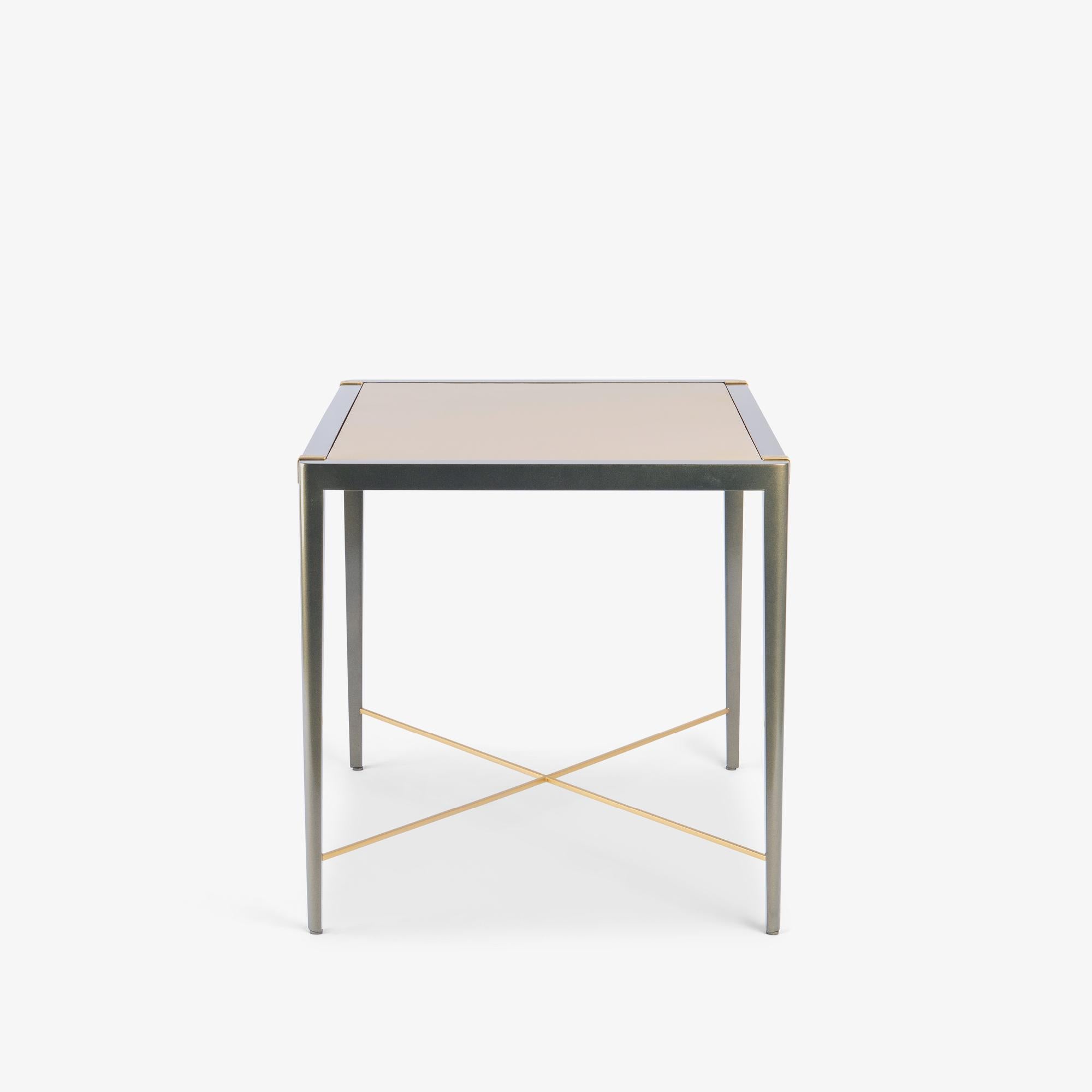 American Accent Side Card Table in Green Metallic Lacquer & Leather by Theodore Alexander For Sale