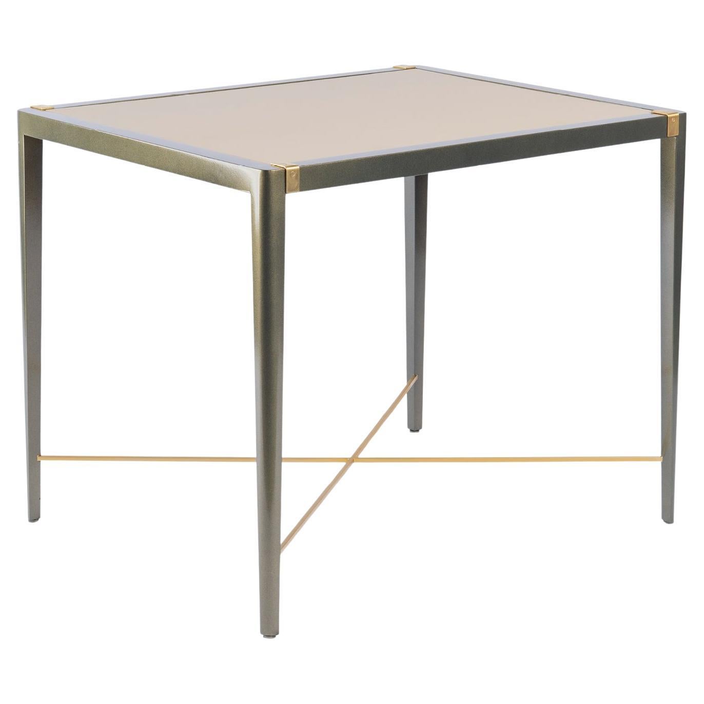Accent Side Card Table in Green Metallic Lacquer & Leather by Theodore Alexander For Sale