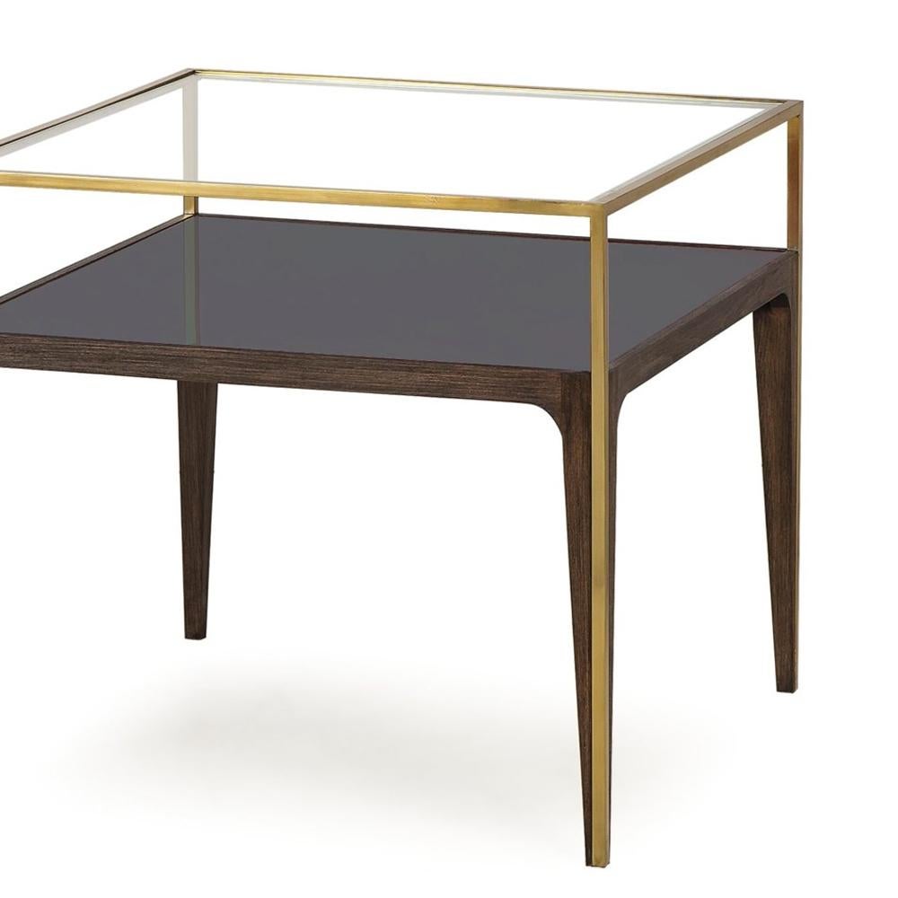 Hand-Crafted Accent Side Table with Smoked and Clear Glass Top