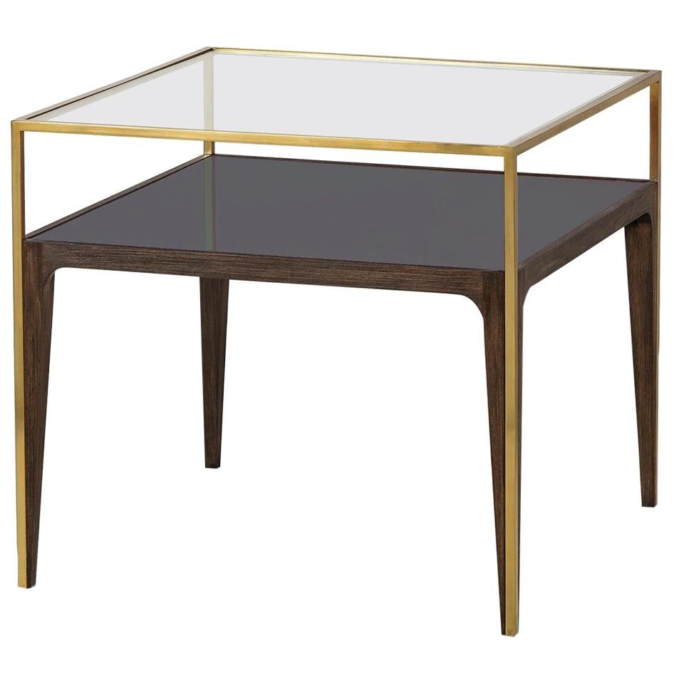 Accent Side Table with Smoked and Clear Glass Top For Sale