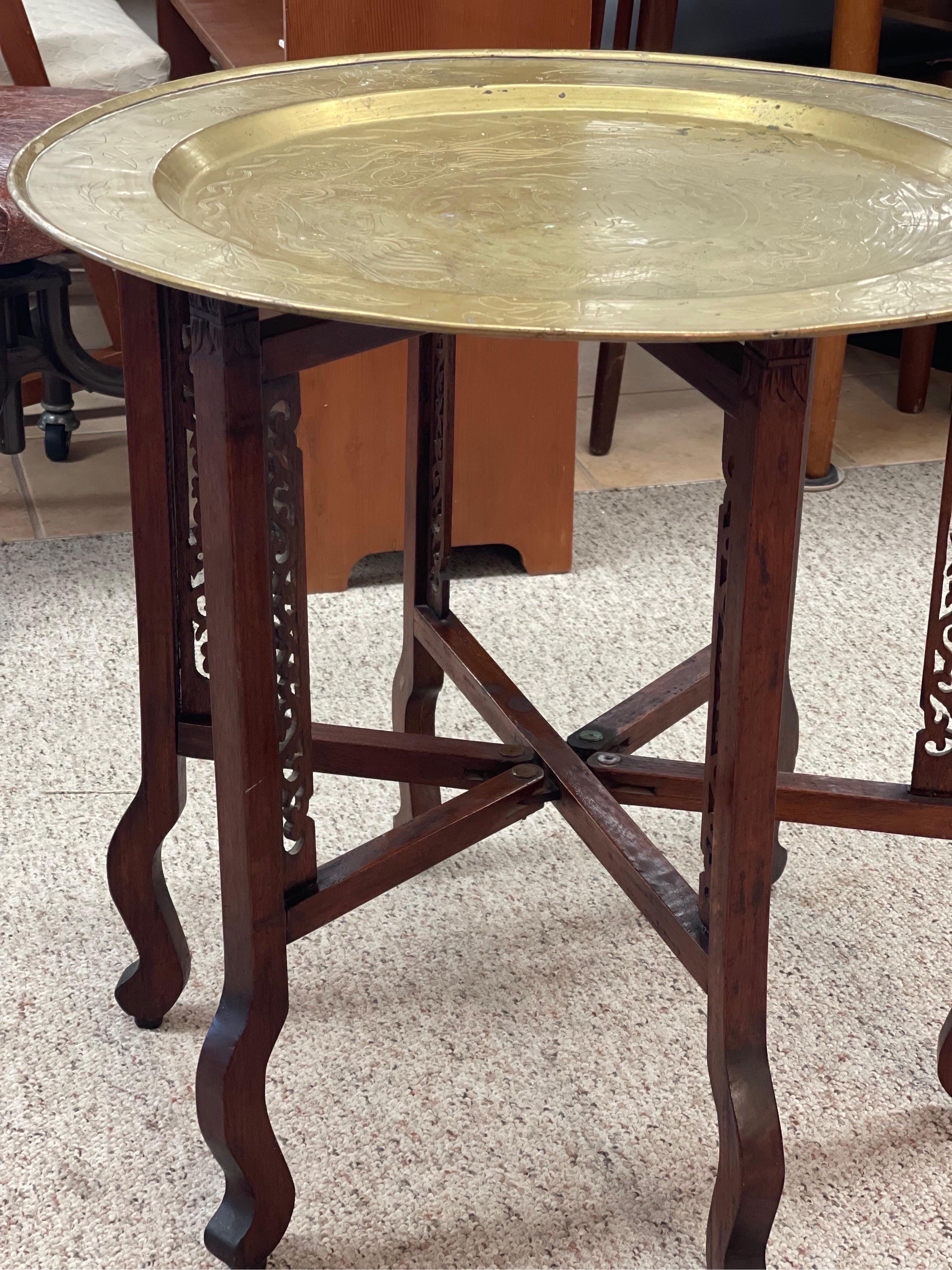 Mid-Century Modern Accent Table with Brass Tray For Sale
