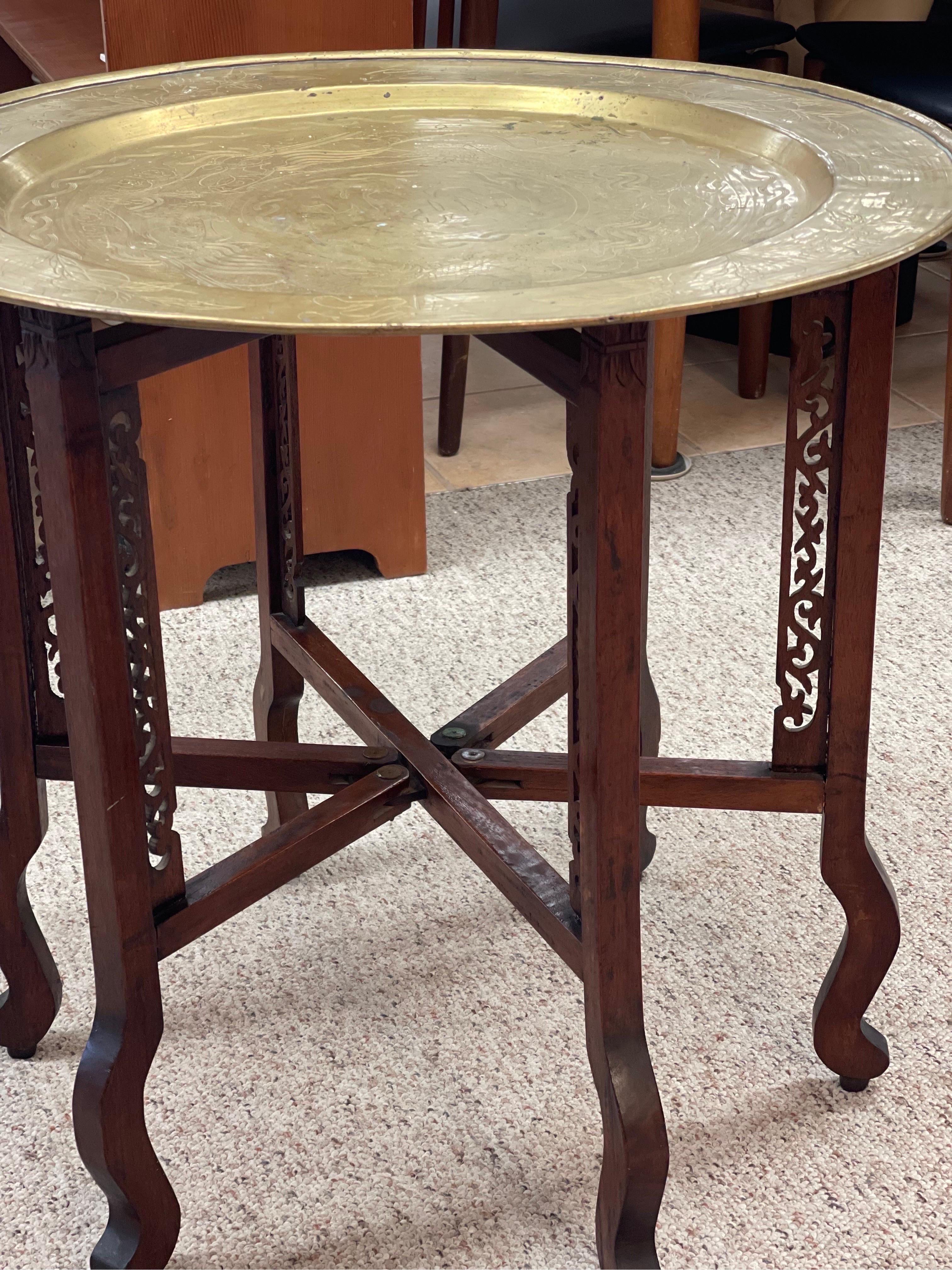 Late 20th Century Accent Table with Brass Tray For Sale