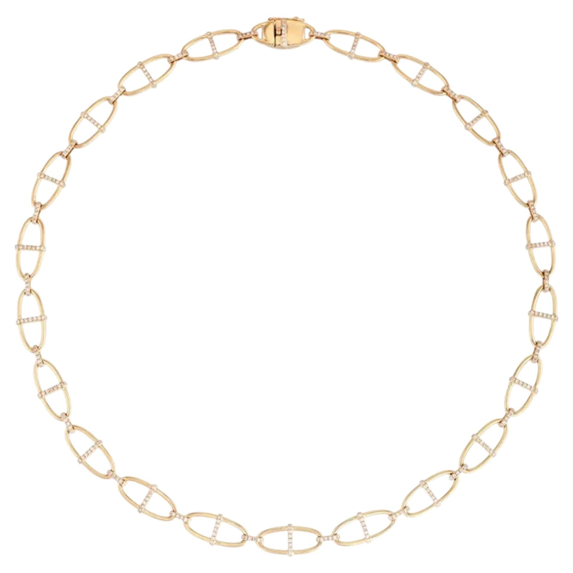 Collana in oro giallo 14 carati con maglie aperte e diamante naturale da 1,5 carati