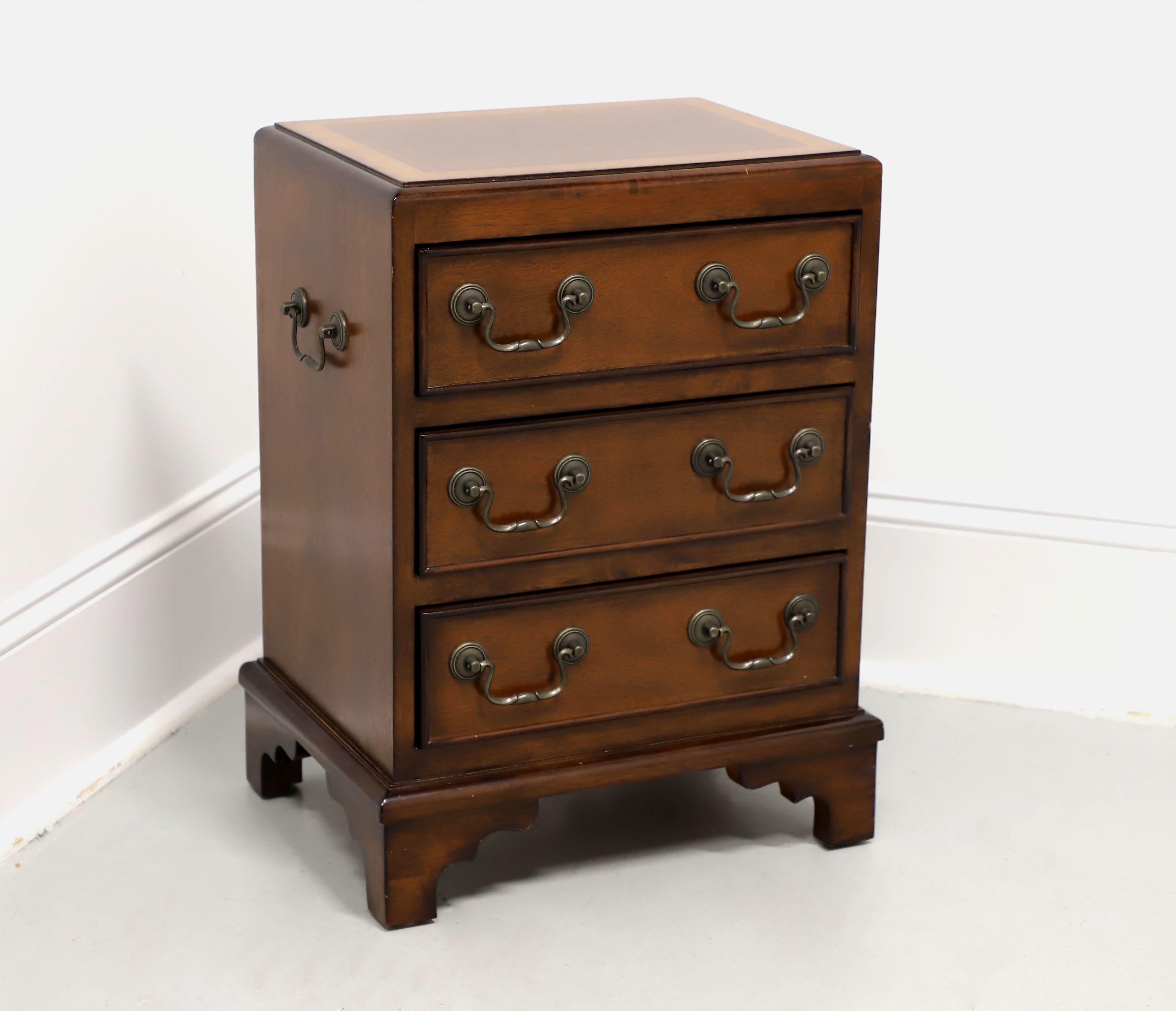 ACCENTS BEYOND Banded Mahogany Chippendale Three-Drawer Chairside Chest For Sale 5