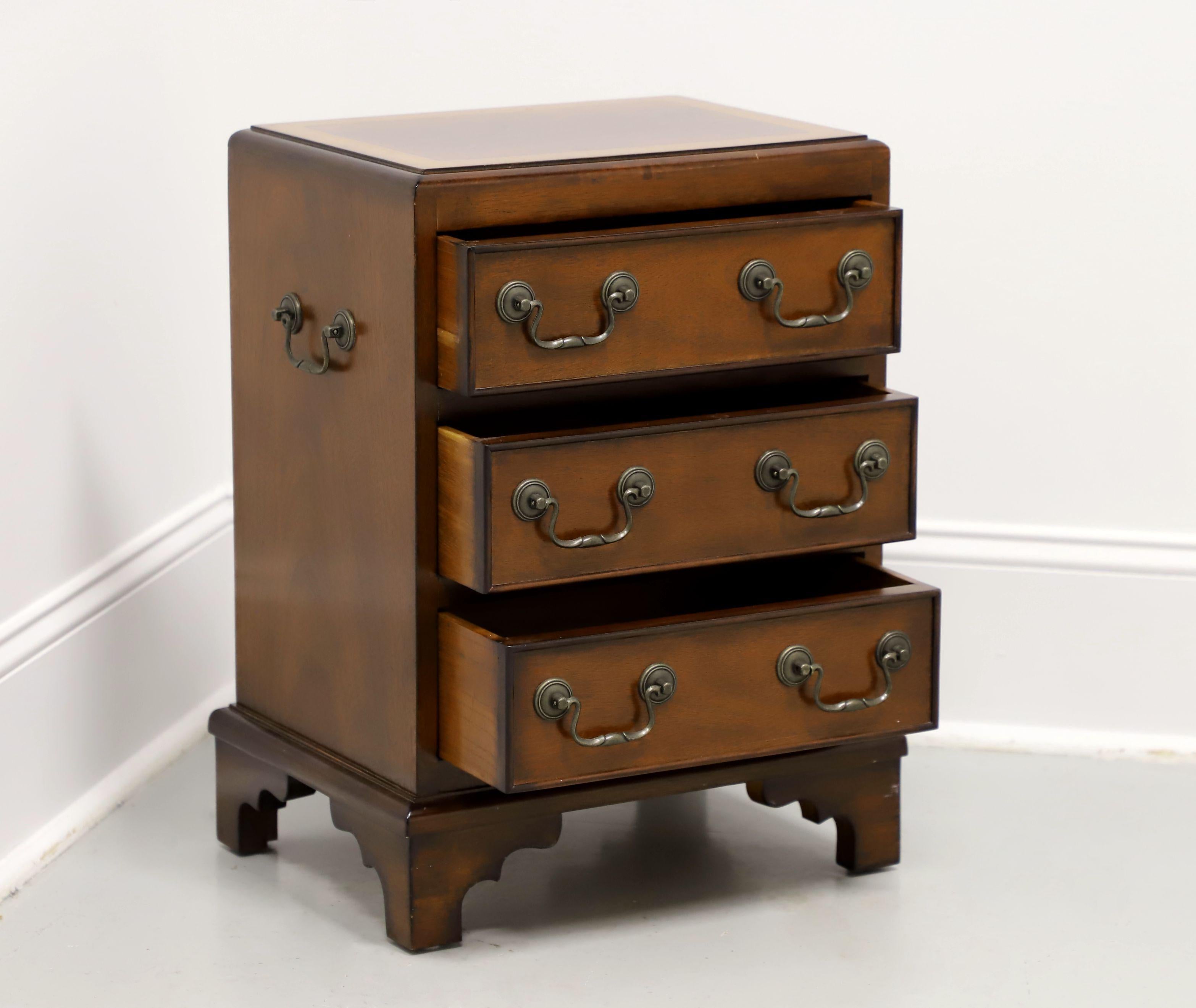 20th Century ACCENTS BEYOND Banded Mahogany Chippendale Three-Drawer Chairside Chest For Sale