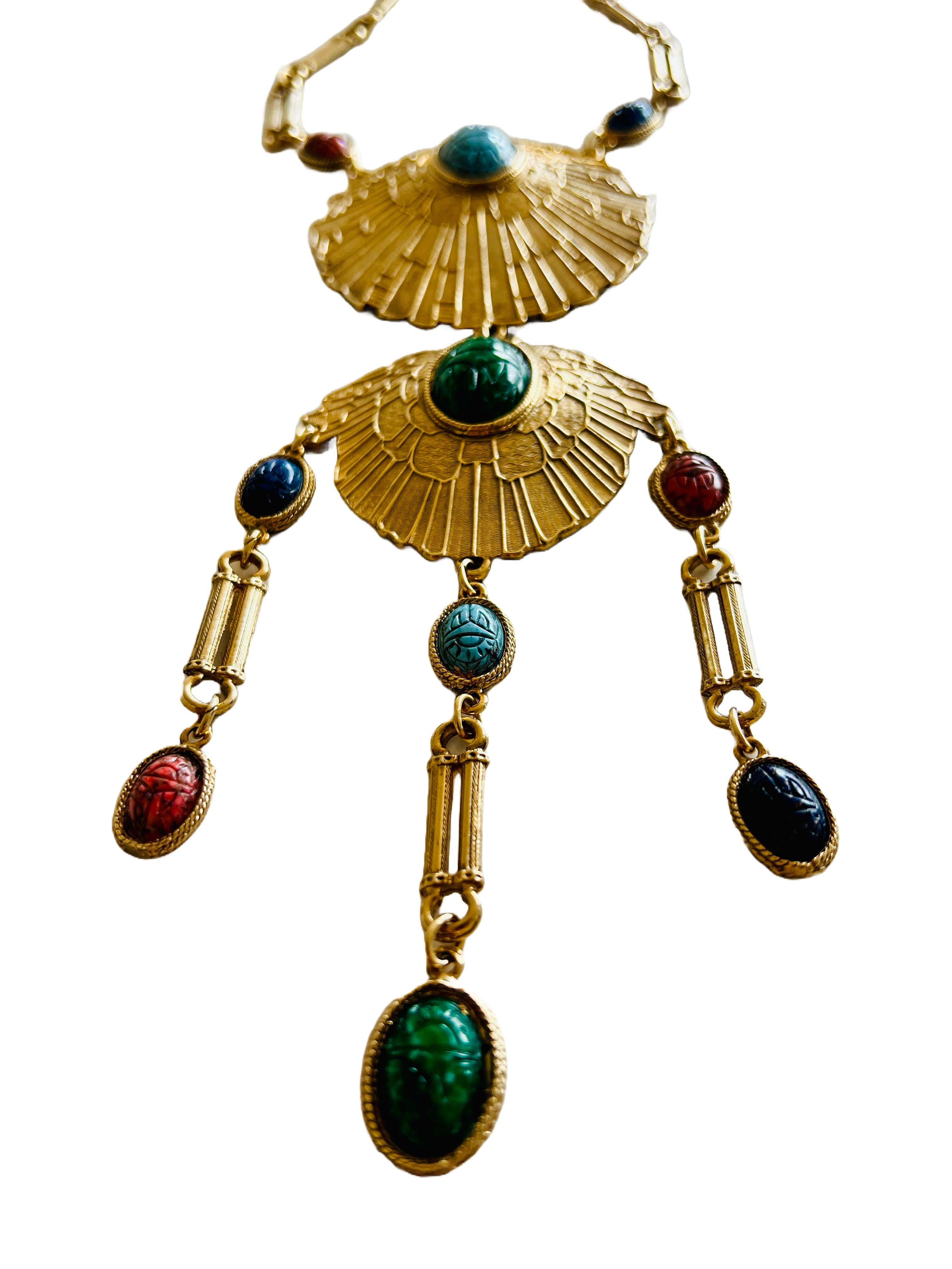 Accessocraft - Collana con medaglione egiziano con scarabeo d'oro di grande effetto in vendita 3