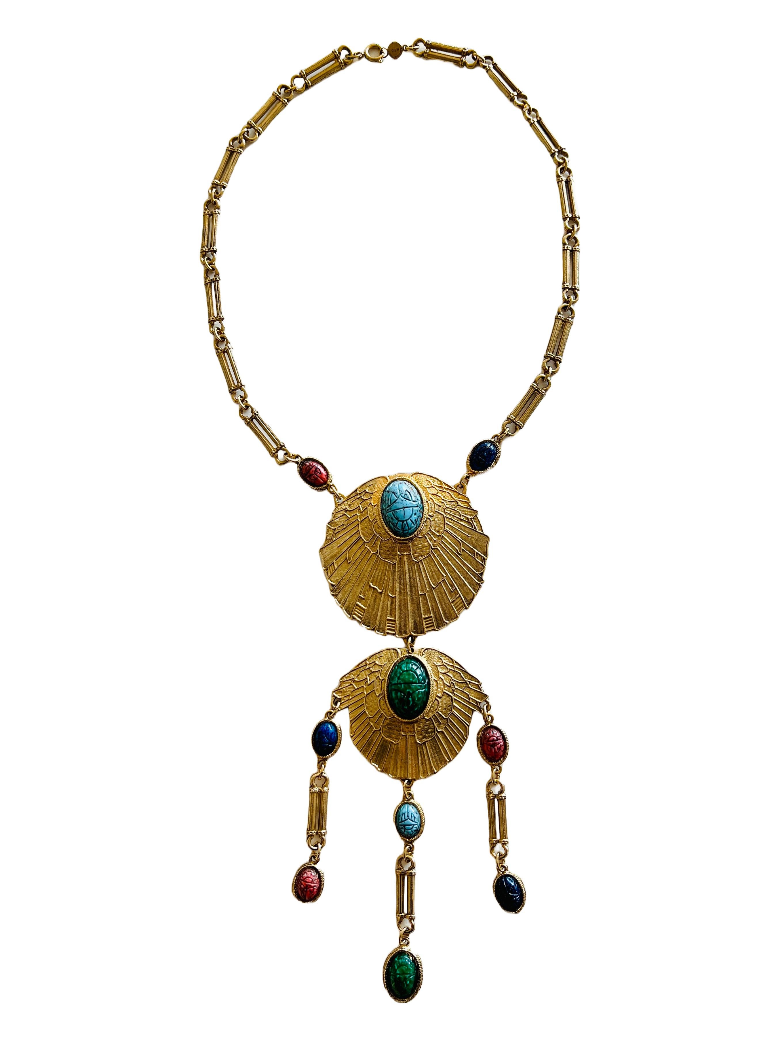 Accessocraft - Collana con medaglione egiziano con scarabeo d'oro di grande effetto in vendita 5