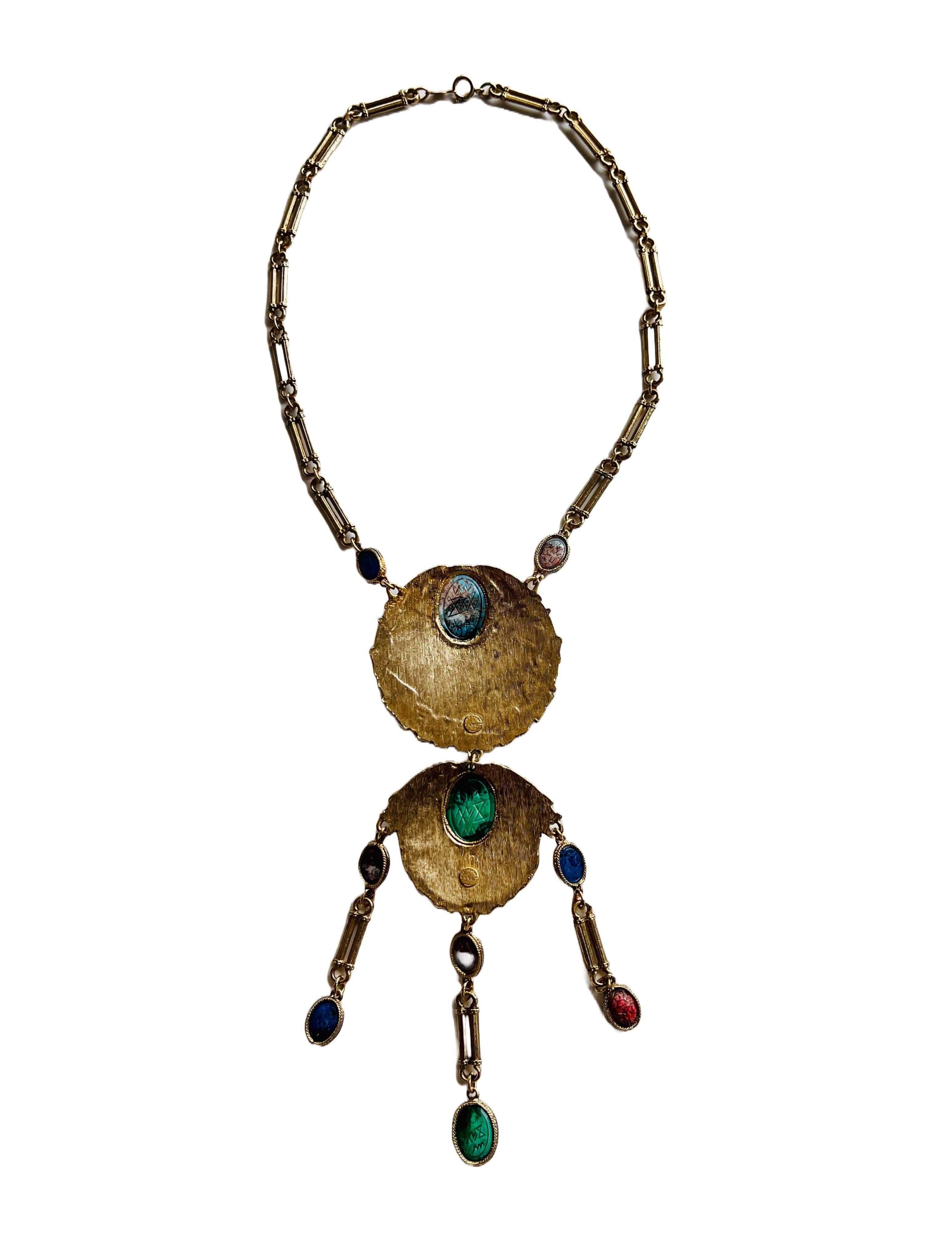 Accessocraft - Collana con medaglione egiziano con scarabeo d'oro di grande effetto in vendita 7