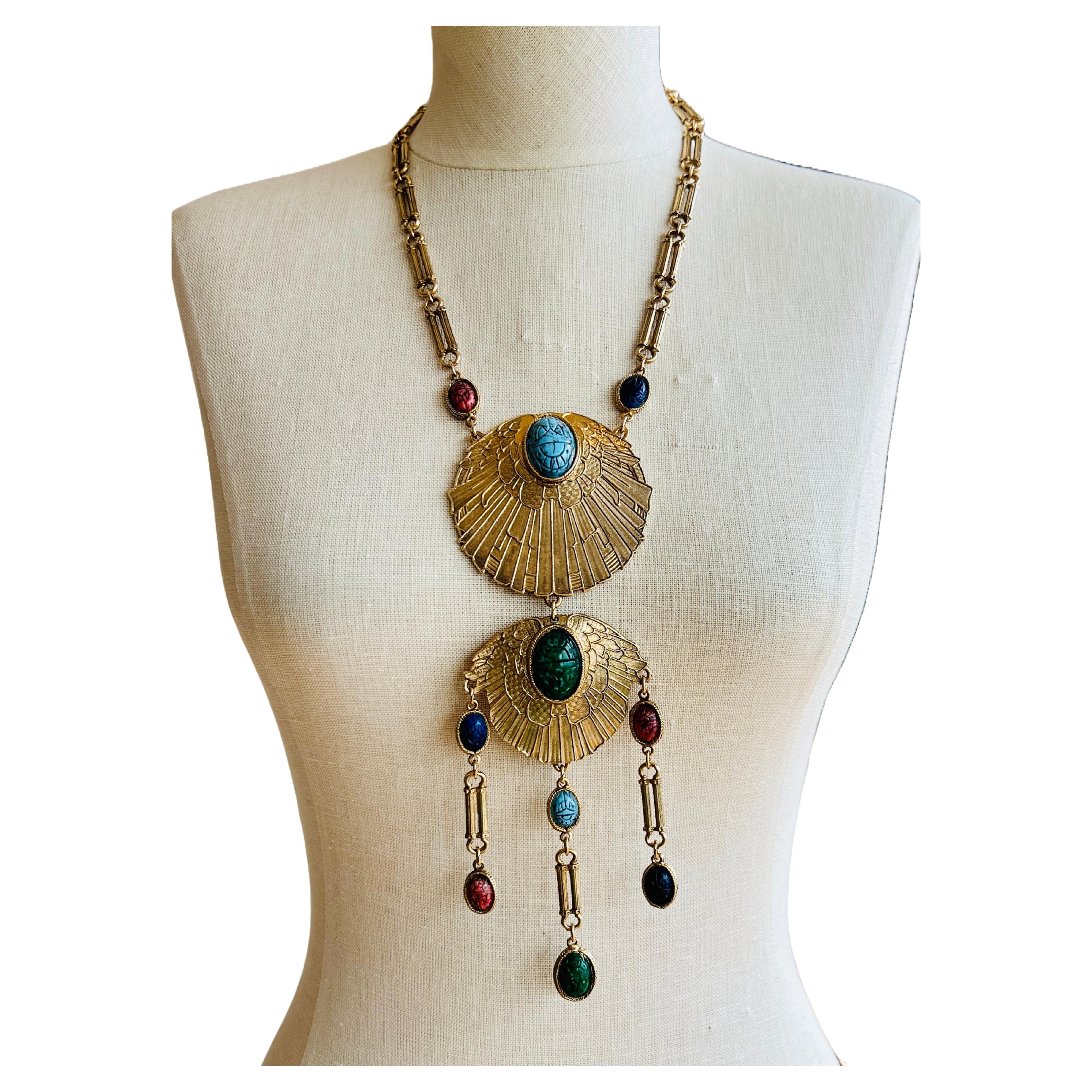 Accessocraft - Collana con medaglione egiziano con scarabeo d'oro di grande effetto In condizioni buone in vendita a Sausalito, CA