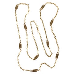 Accessocraft NYC Long Antiqued Gold Tone Flower Link Chain Necklace circa 1970s
