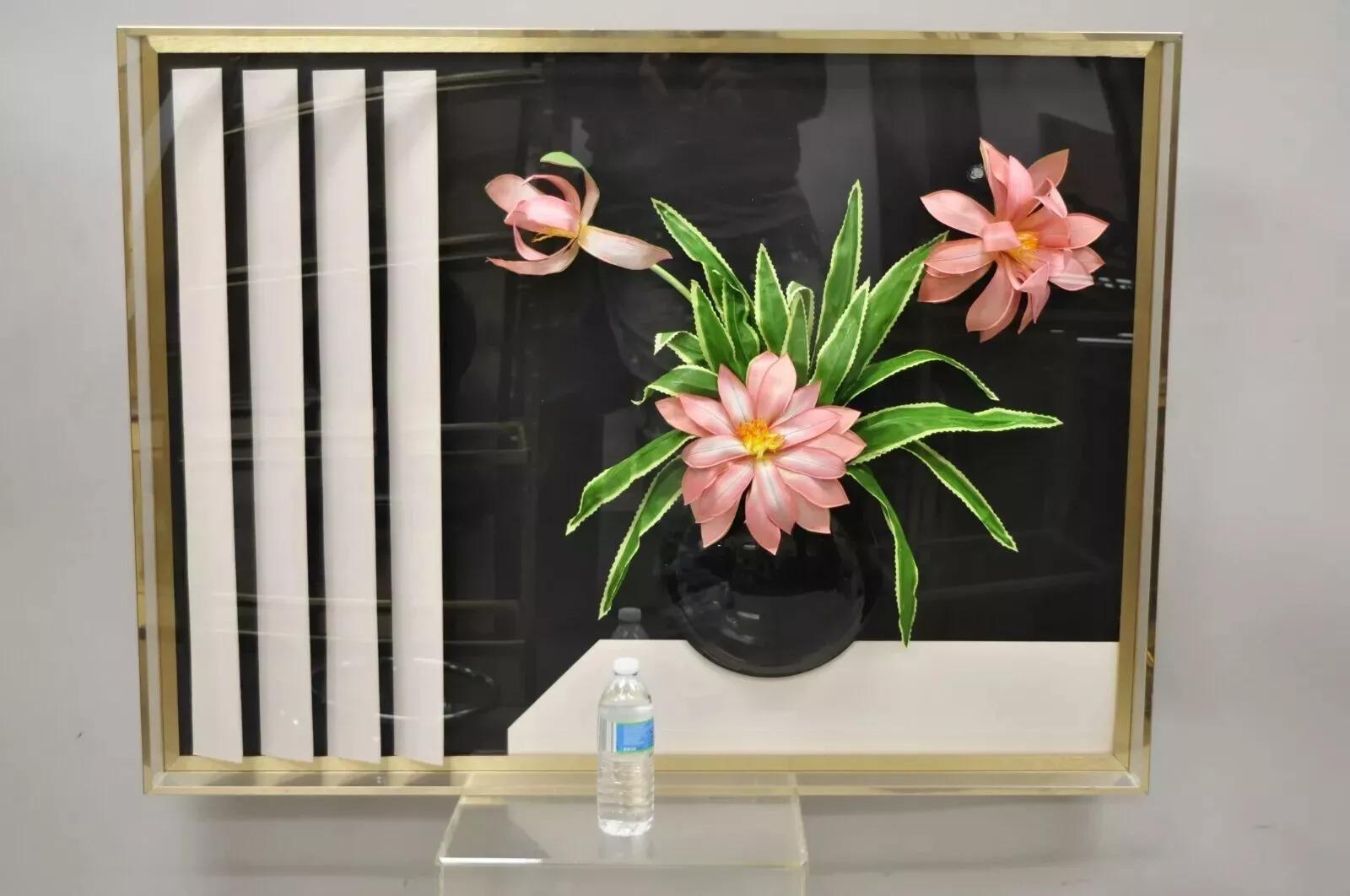 Accessory Art Mid Century Lucite Plexiglass Wall Art Flower Vase Shadow Box For Sale 4
