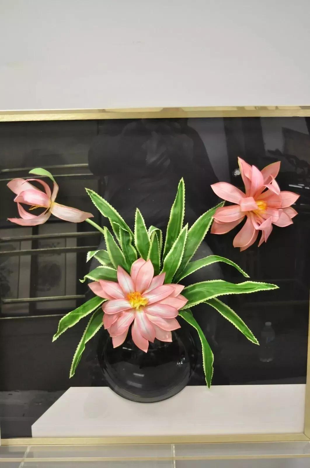 Mid-Century Modern Accessory Art Mid Century Lucite Plexiglass Wall Art Flower Vase Shadow Box For Sale