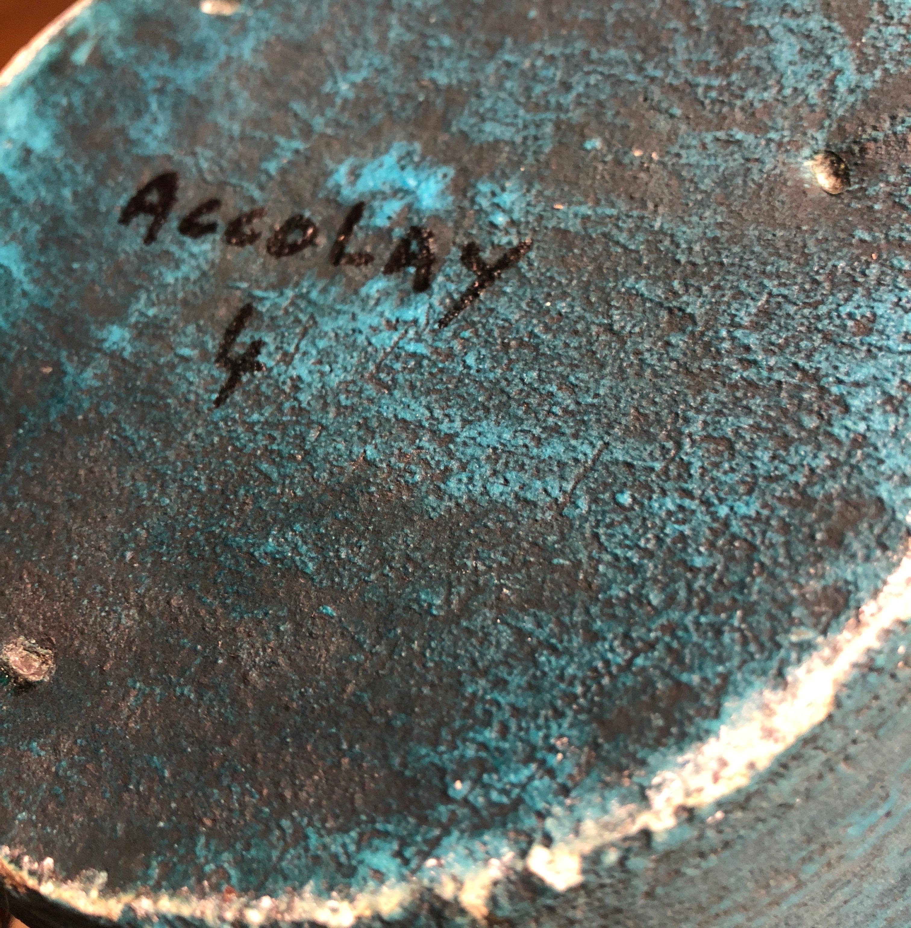 Mid-20th Century Accolay 1960 French Mid-Century Gauloise Blue Ceramic lamp For Sale