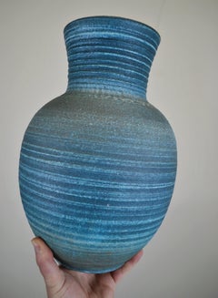 Accolay 1960 French Mid-Century Gauloise Blue Ceramic vase