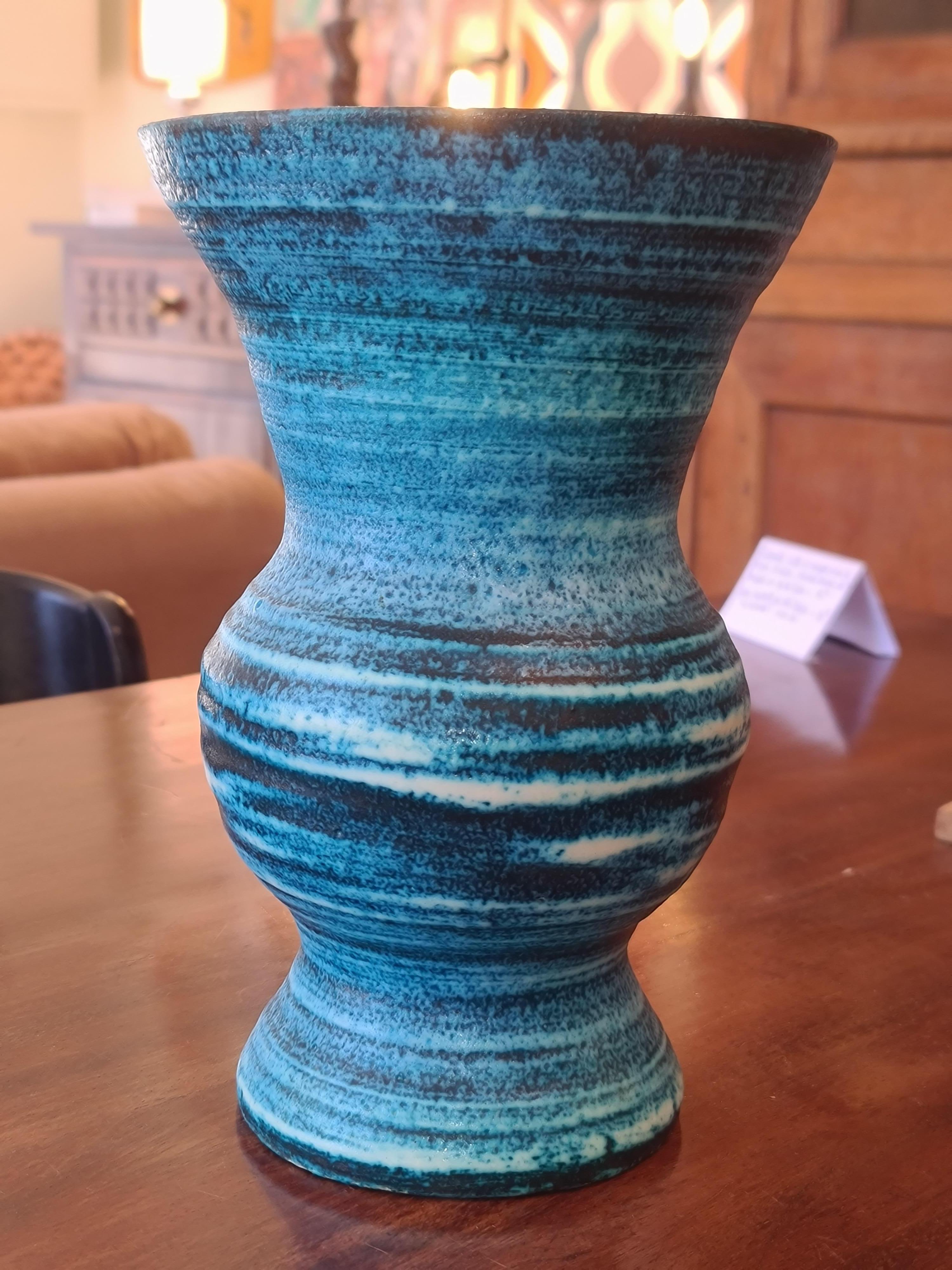 Mid-20th Century Accolay 1960 French Mid-Century Gauloise Blue Ceramic Vase For Sale