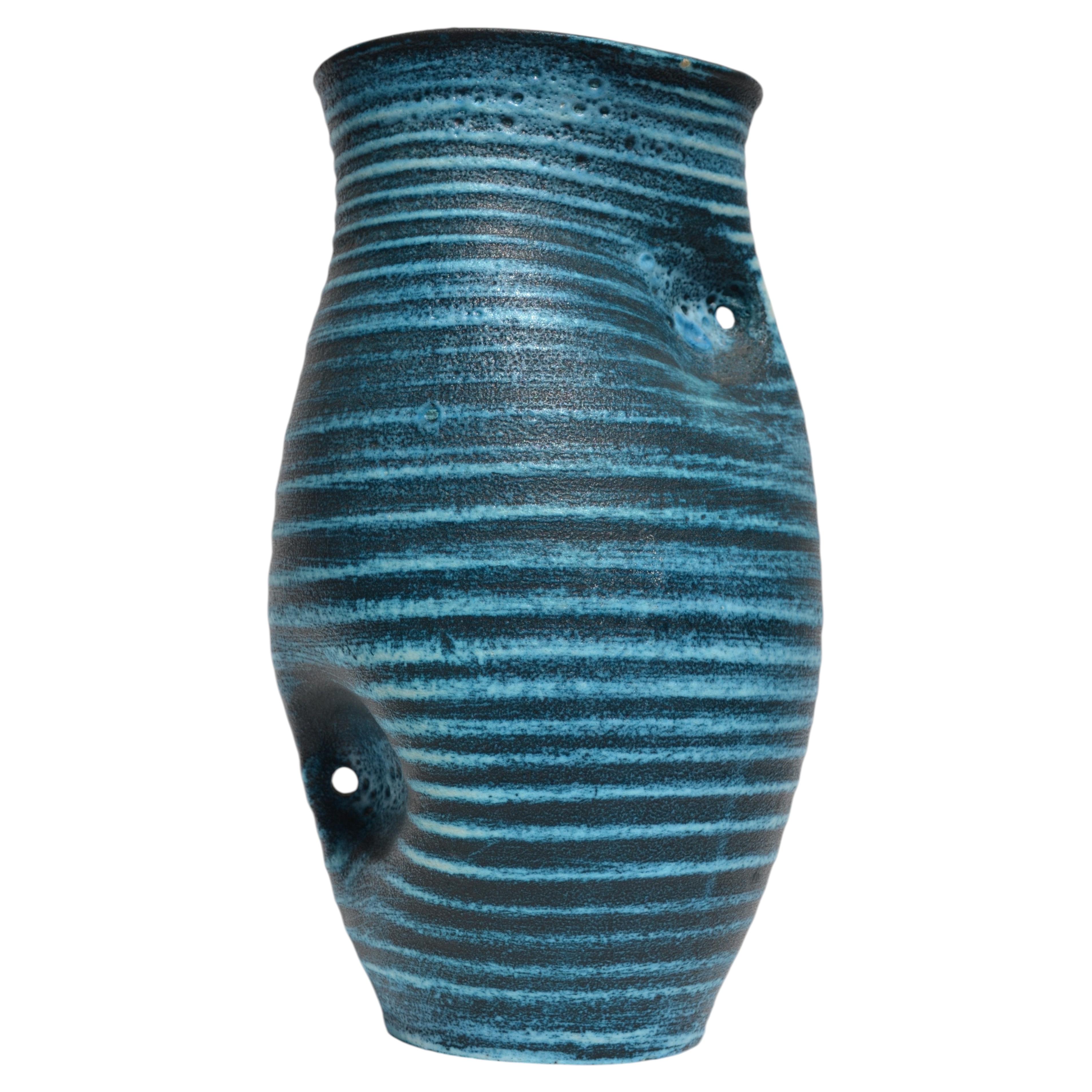 Accolay 1960 Vaso francese di metà secolo in ceramica blu Gauloise in vendita
