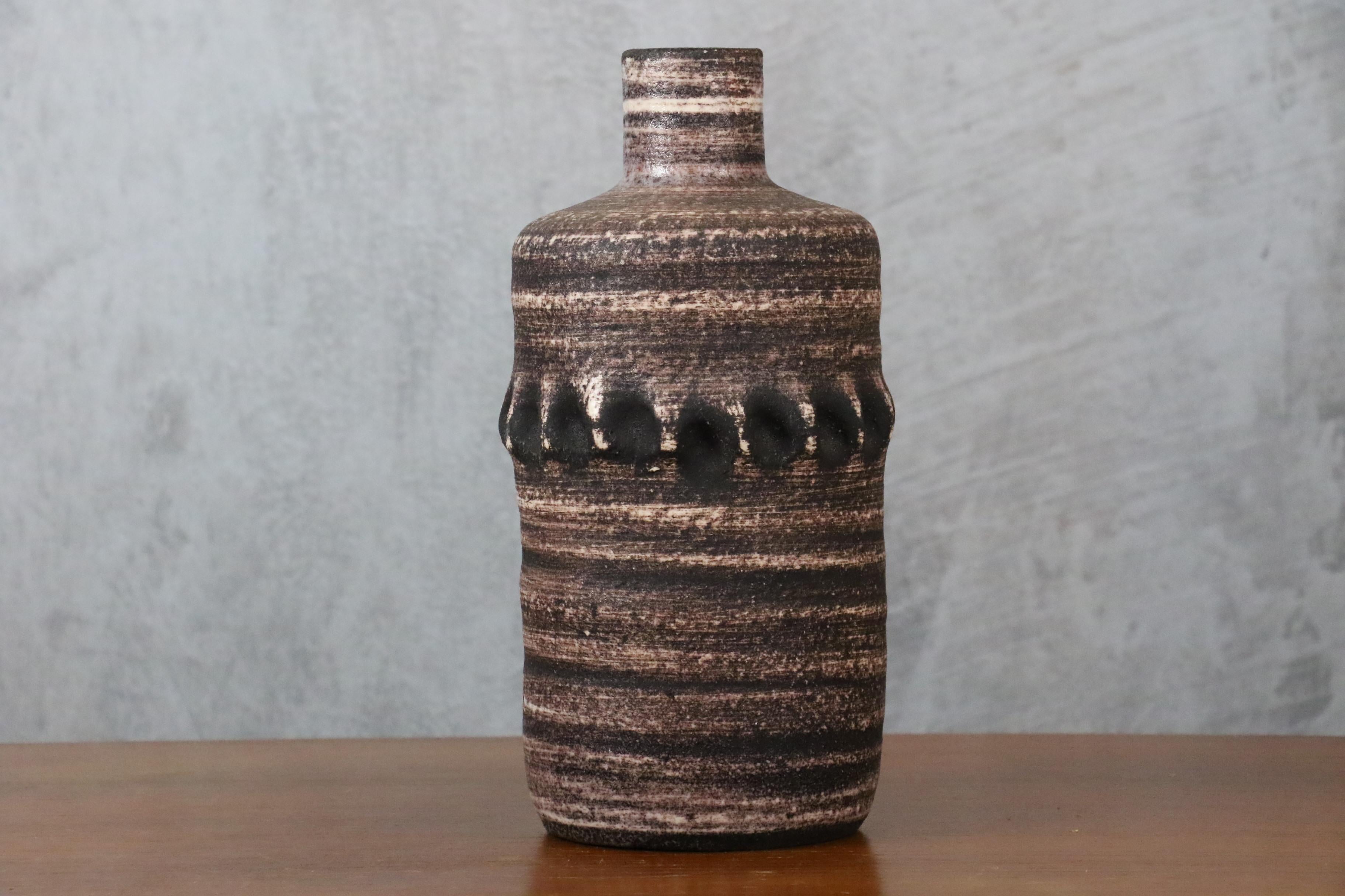 Enameled Accolay 1960 French Mid-Century Gauloise Brown Ceramic vase