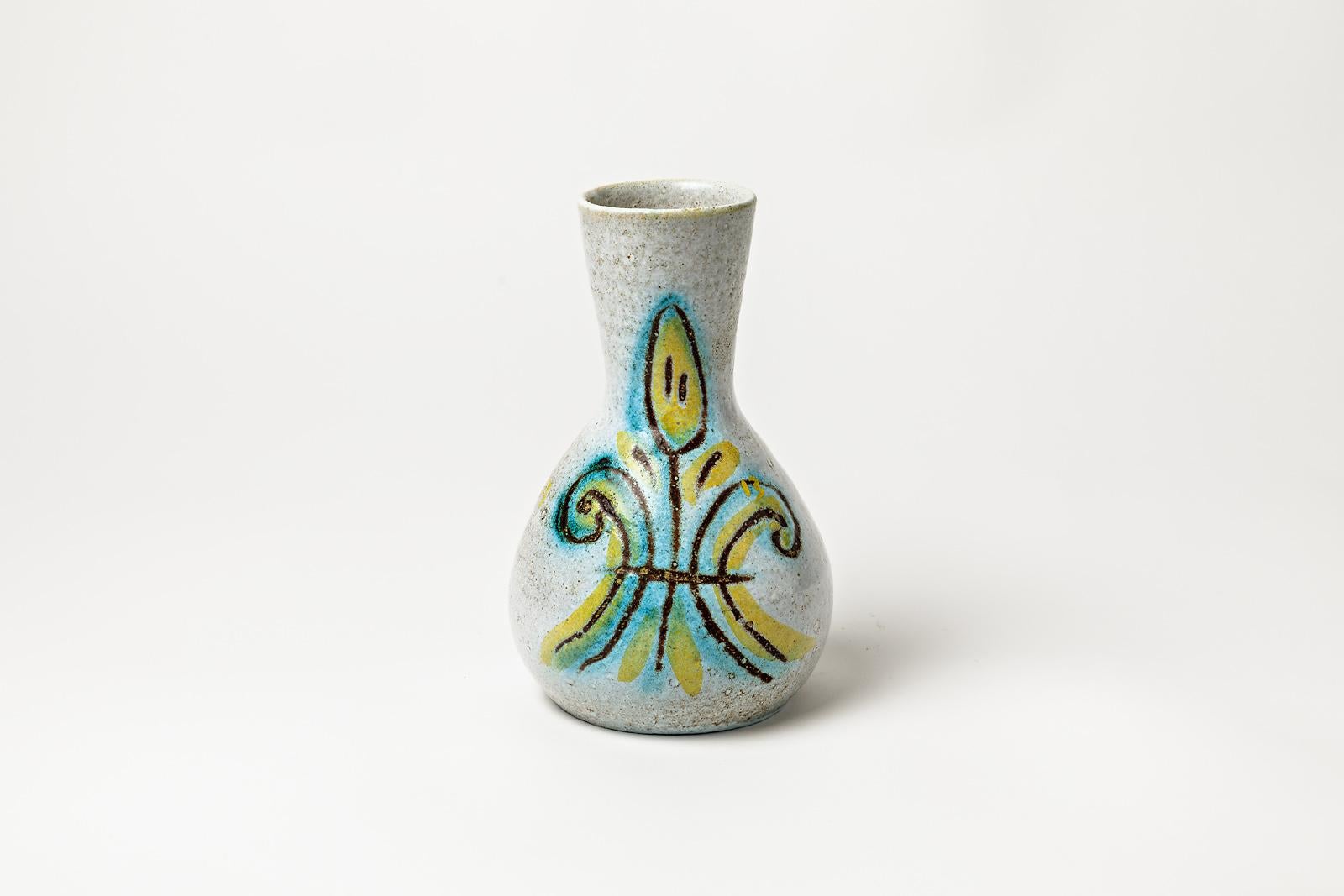 Mid-Century Modern Accolay Mid-20th Century French Ceramic Flower Vase White Pottery Color For Sale
