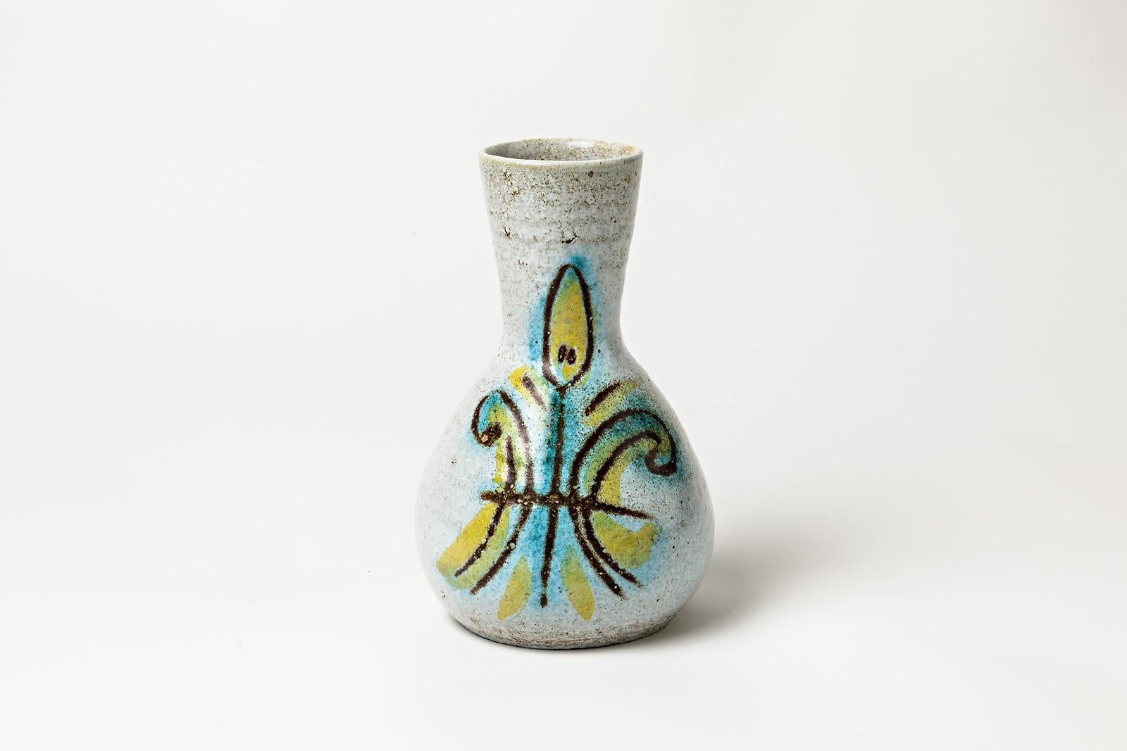 Français Vase à fleurs en céramique française Accolay du milieu du 20e siècle, couleur poterie blanche en vente