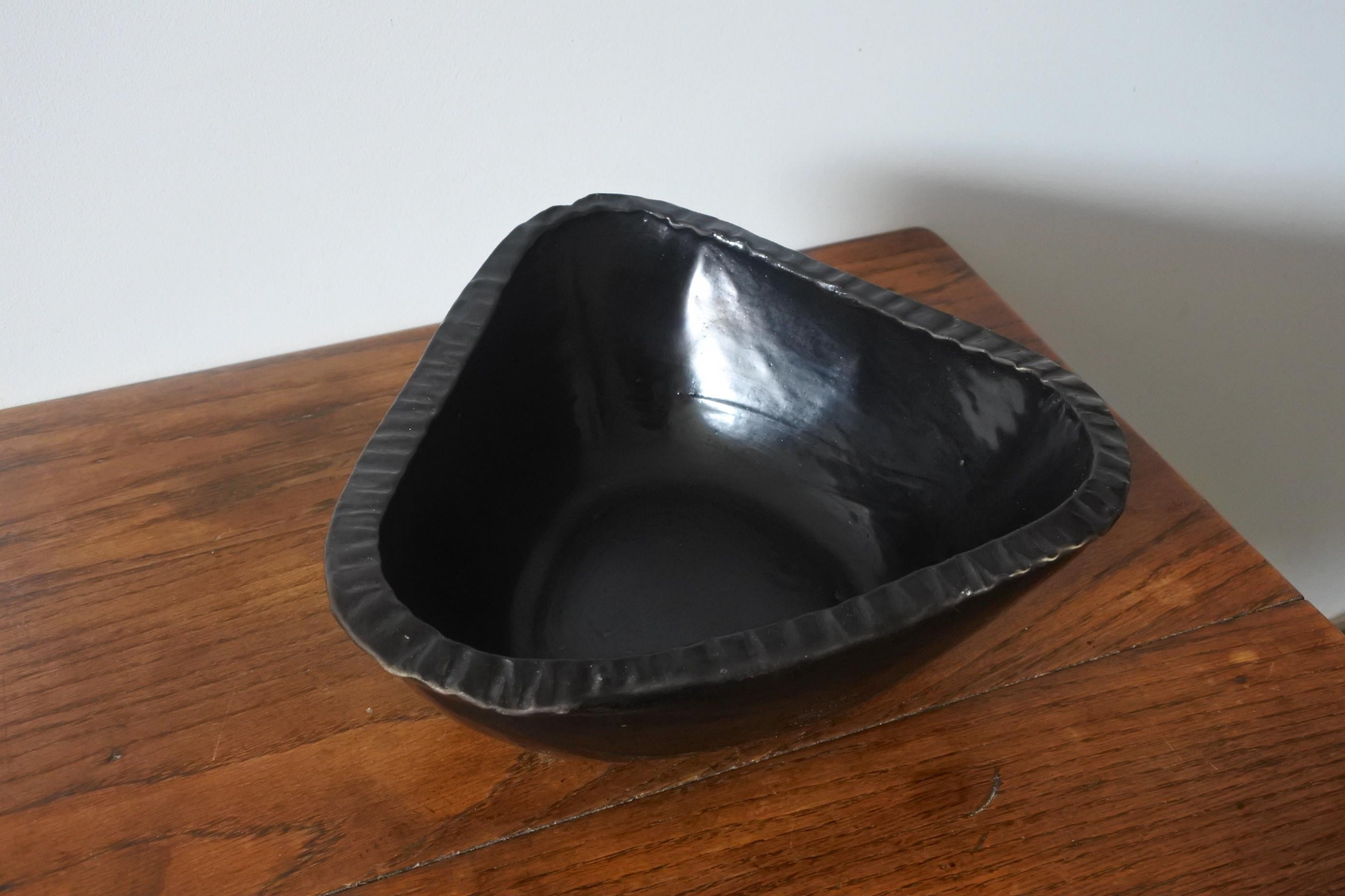 Accolay Black Glazed Ceramic Freeform Dish, France 1950s 4