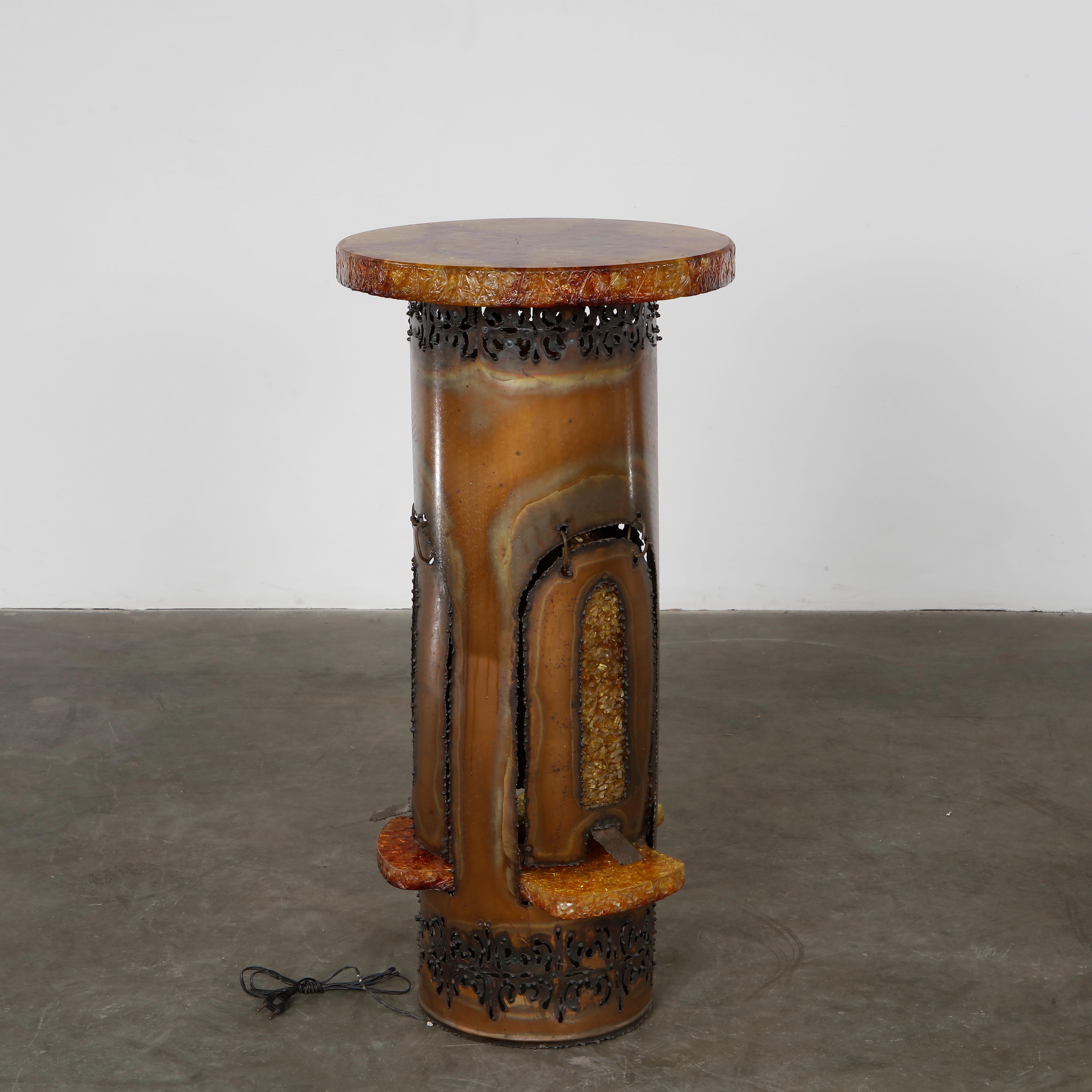 Mid-Century Modern Accolay, Brutalist Accolay Resin Copper Lighting Bar, 1960s For Sale