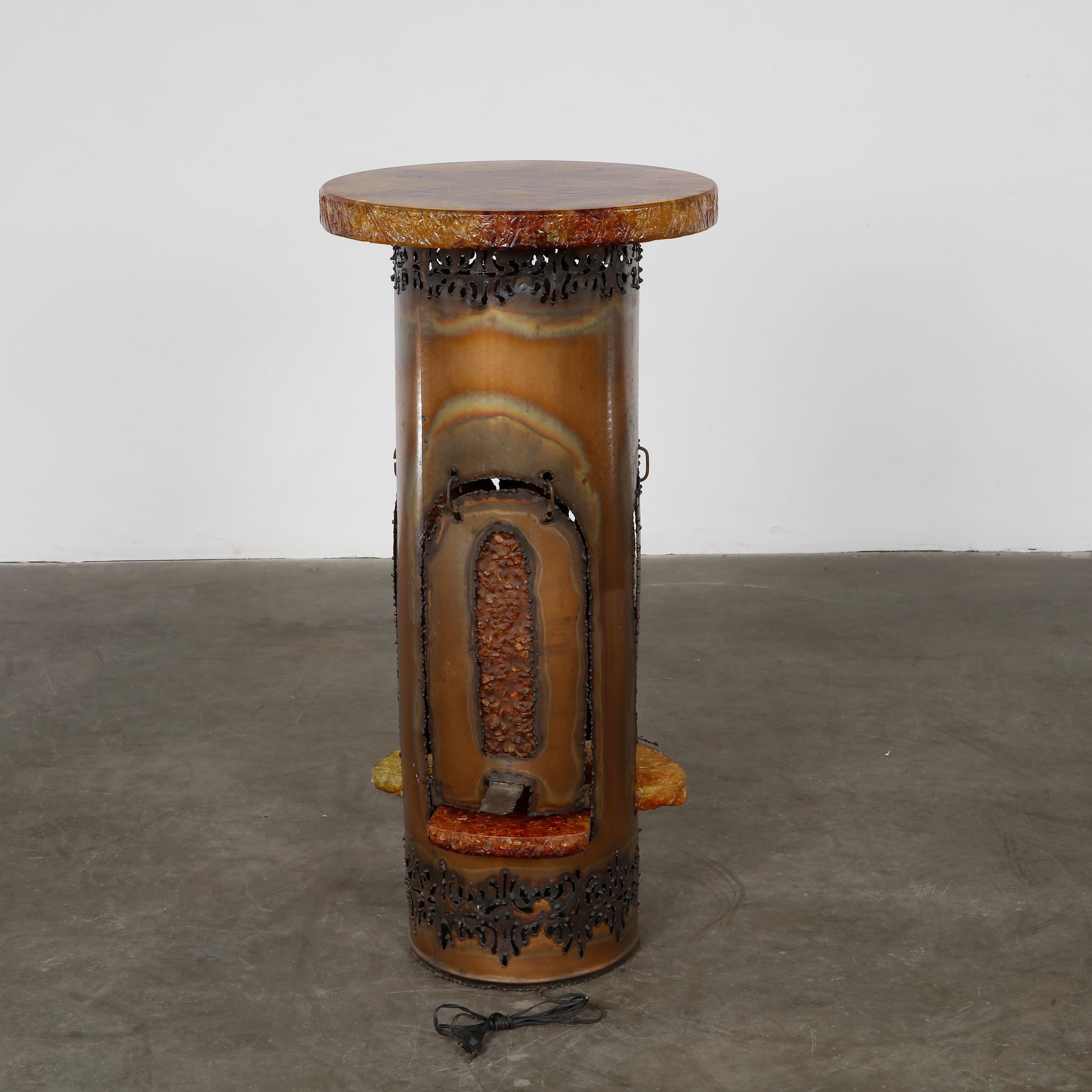French Accolay, Brutalist Accolay Resin Copper Lighting Bar, 1960s For Sale