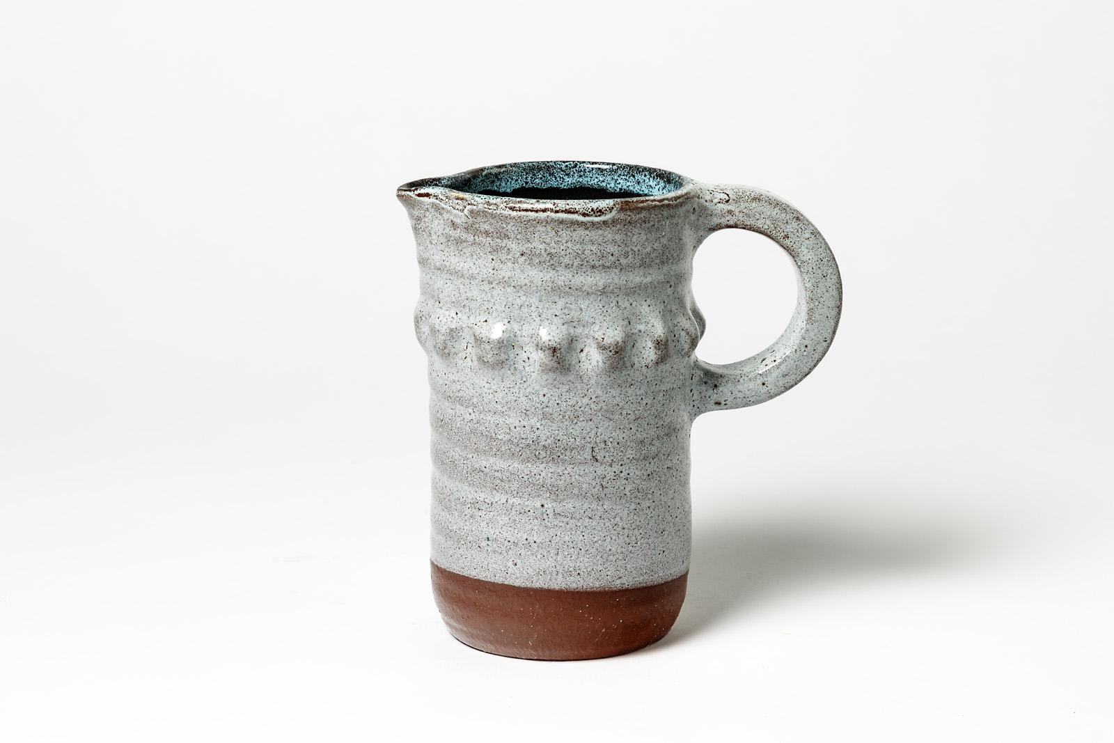 Late 20th Century Accolay Brutalist Pottery Ceramic Pitcher, France, circa 1960