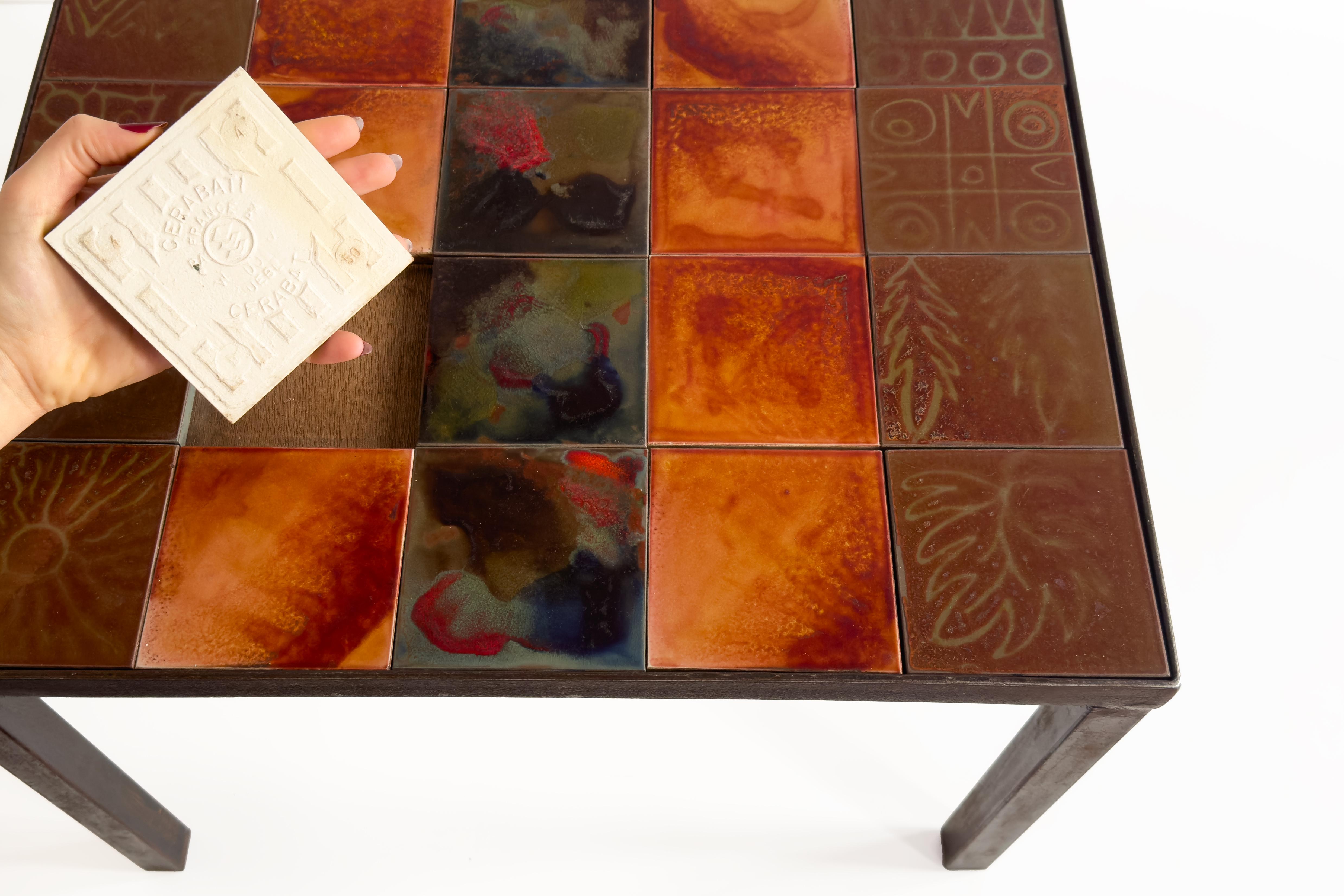 Métal Accolay - Cerabati Ceramic Tiles Table basse française du 20ème siècle en vente