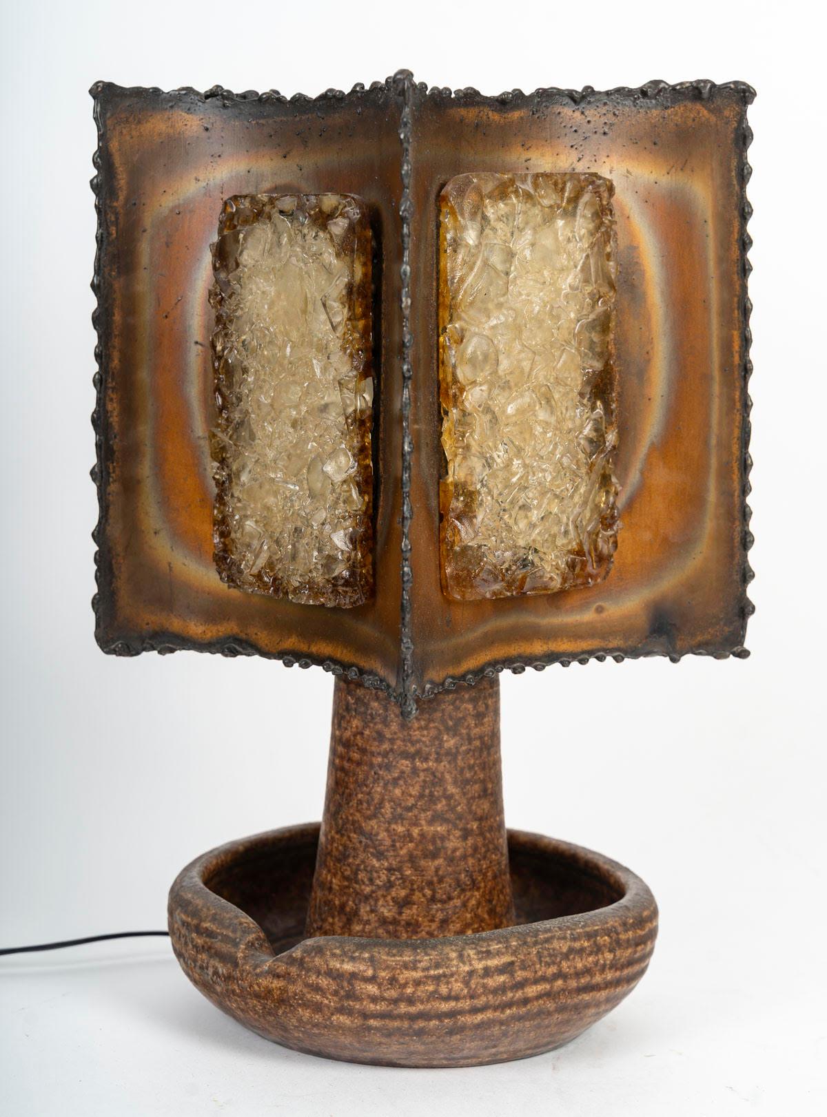 Lampe de table en céramique et métal Accolay, 20e siècle. Bon état - En vente à Saint-Ouen, FR