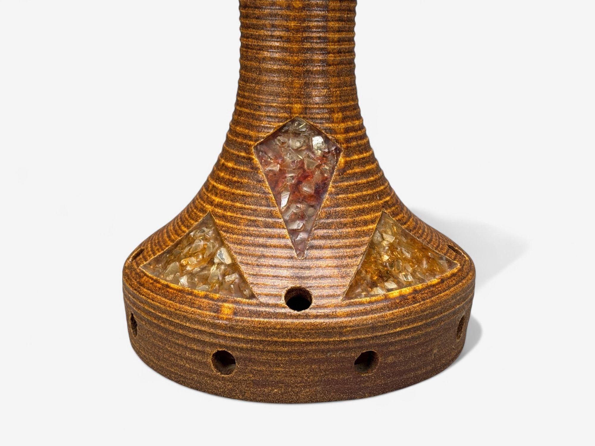 Francese Accolay, Ceramica, Stained Glass, Resina filata, Lampada da terra, Francia, 1955 in vendita