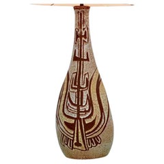 Accolay Ceramic Table Lamp, Brown and Yellow Enamel, France, 1960s