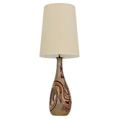 Accolay Ceramic Table Lamp, Brown and Yellow Enamel, France, 1960s