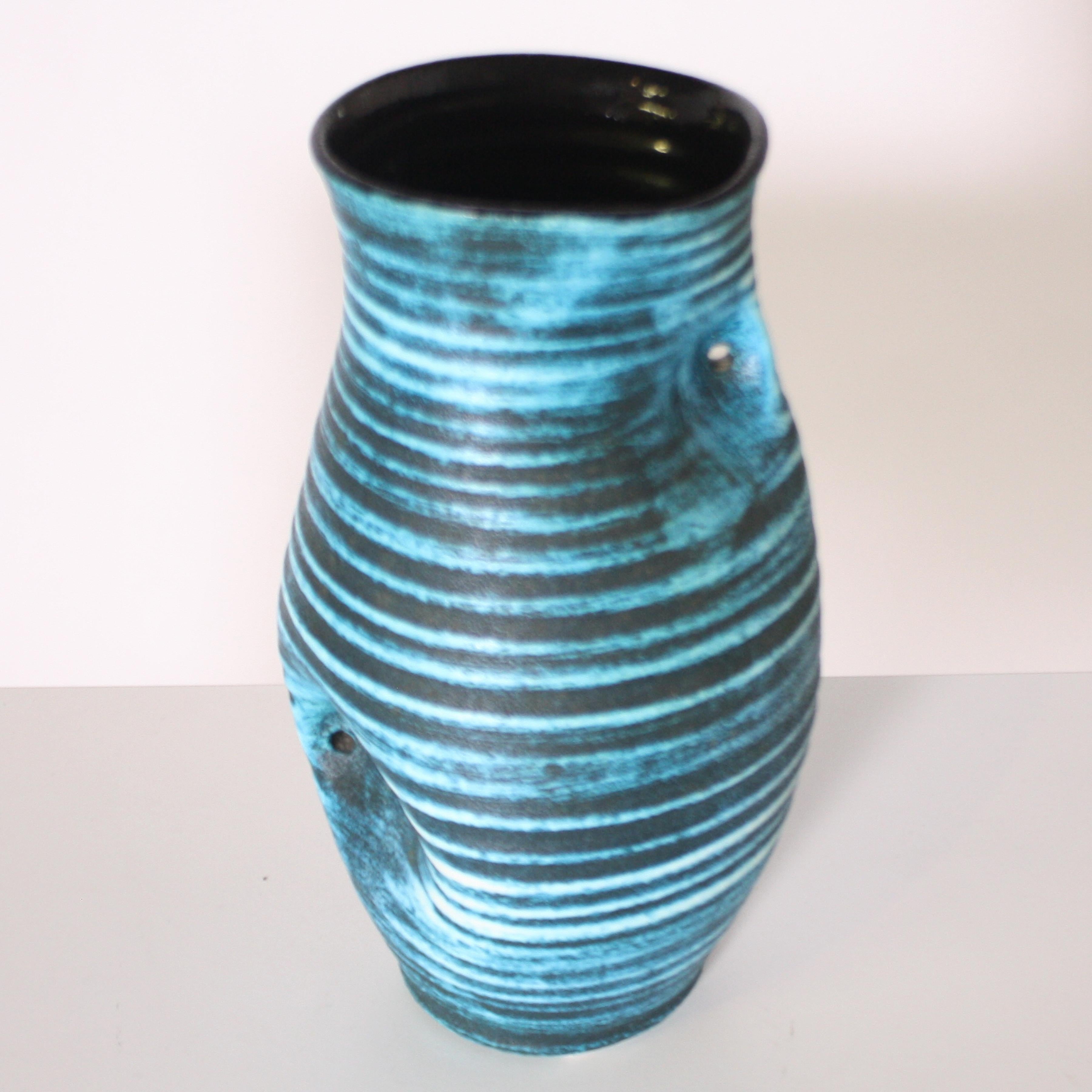 Accolay Ceramic Turquoise Vase, circa 1950 In Good Condition In Dallas, TX