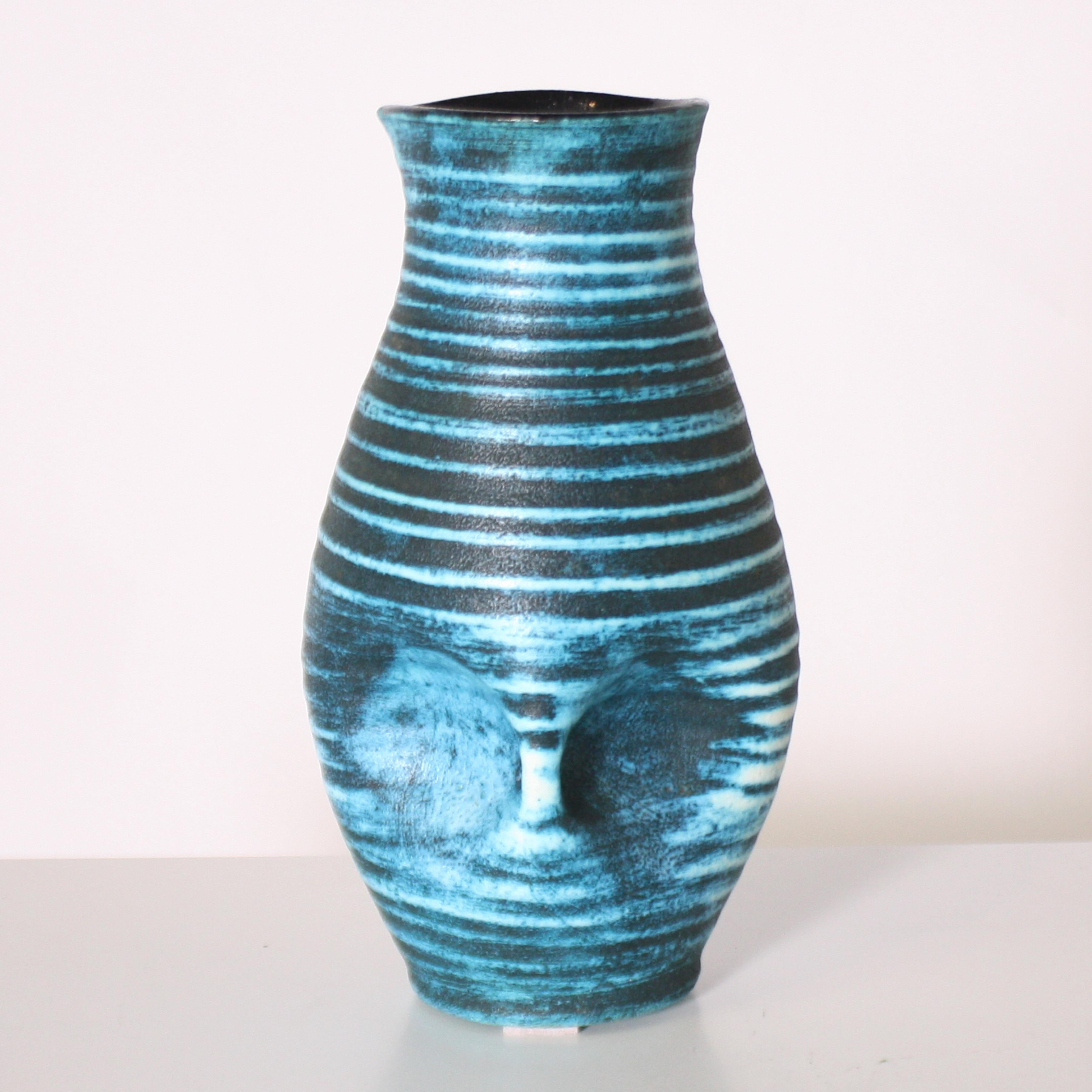Mid-20th Century Accolay Ceramic Turquoise Vase, circa 1950