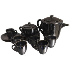Accolay Coffee Service Earthenware Ceramic Enamelled Iridescent Black